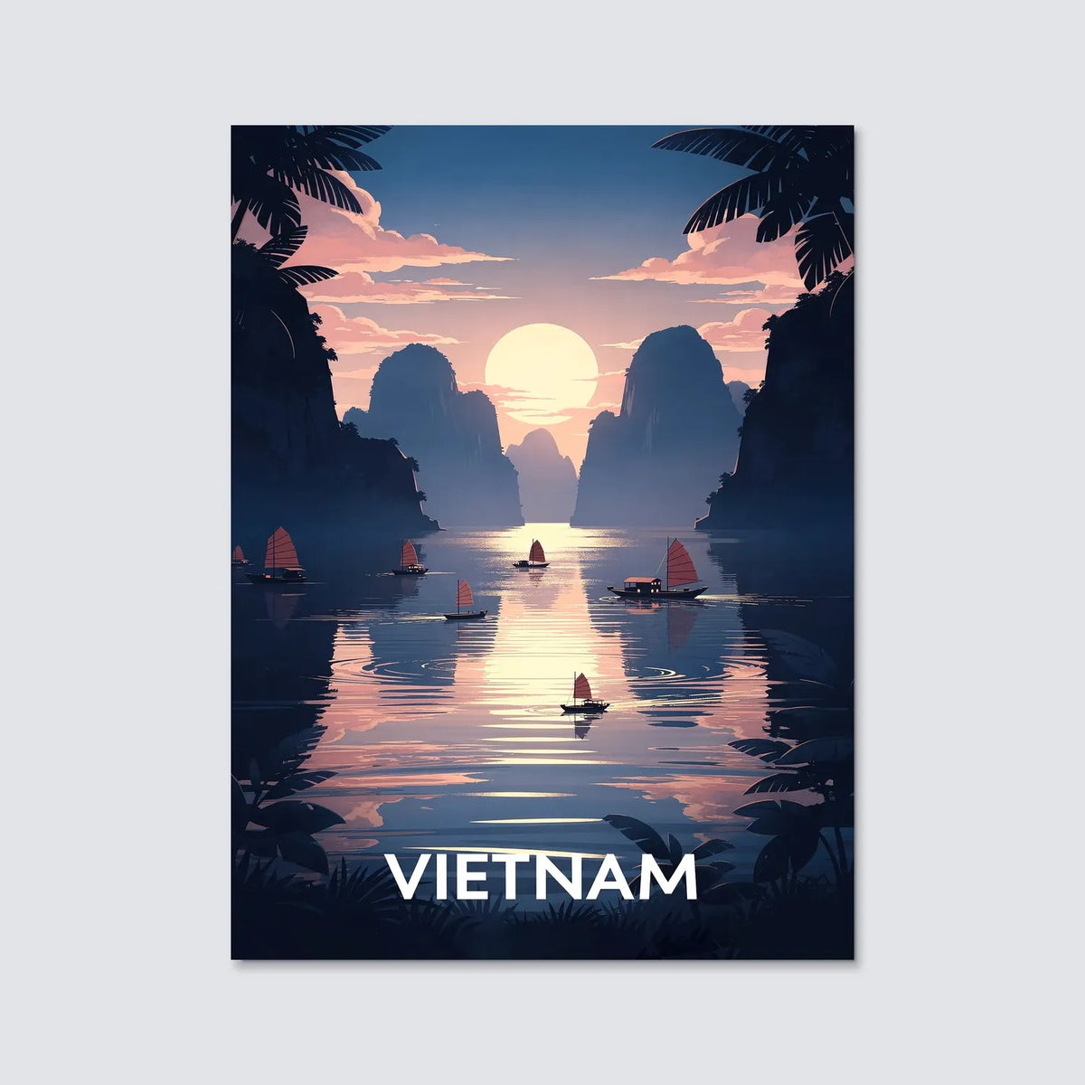Tableau Coucher de Soleil au Vietnam - Illustration | en Métal Format A3