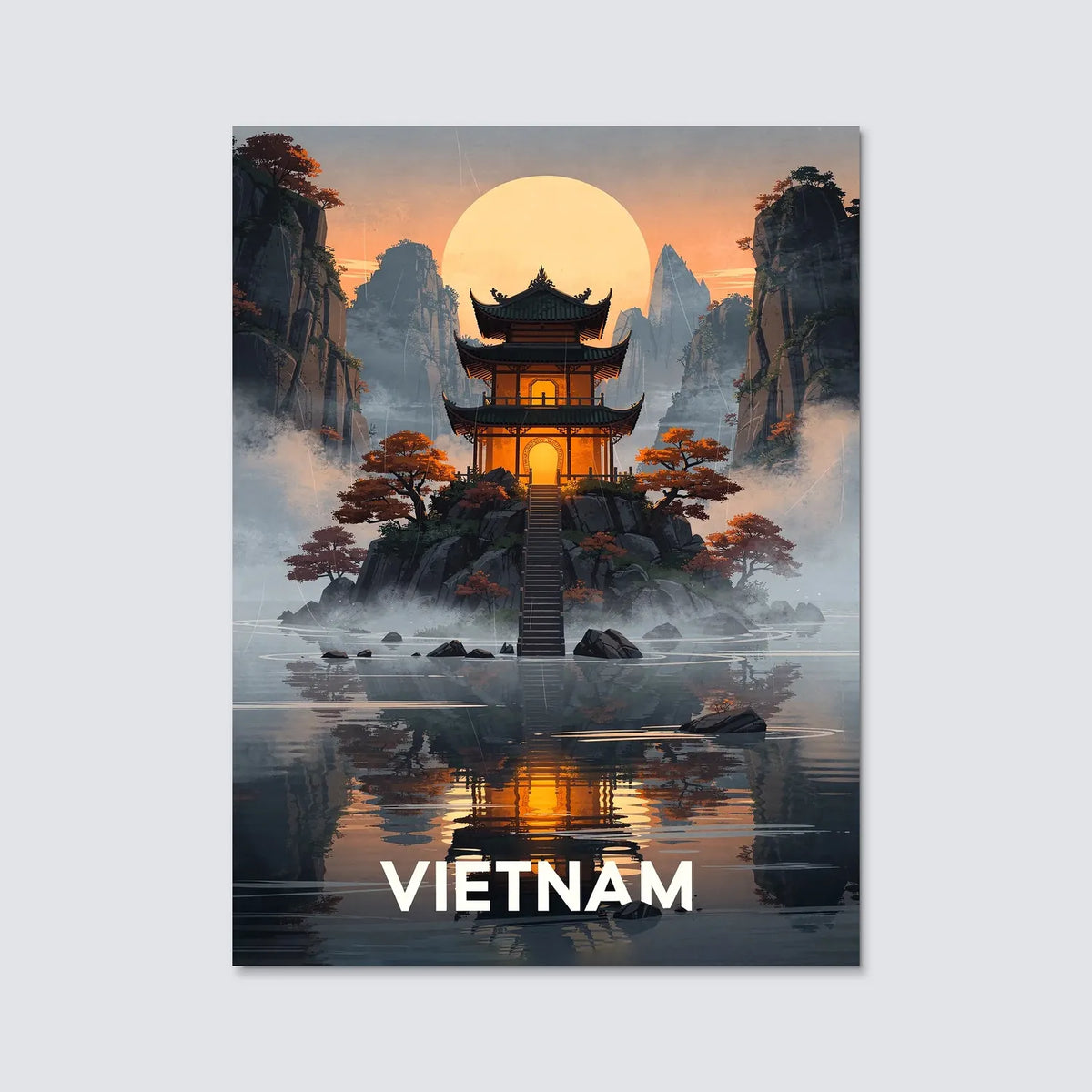 Tableau Temple au Vietnam - Illustration | en Métal Format A3