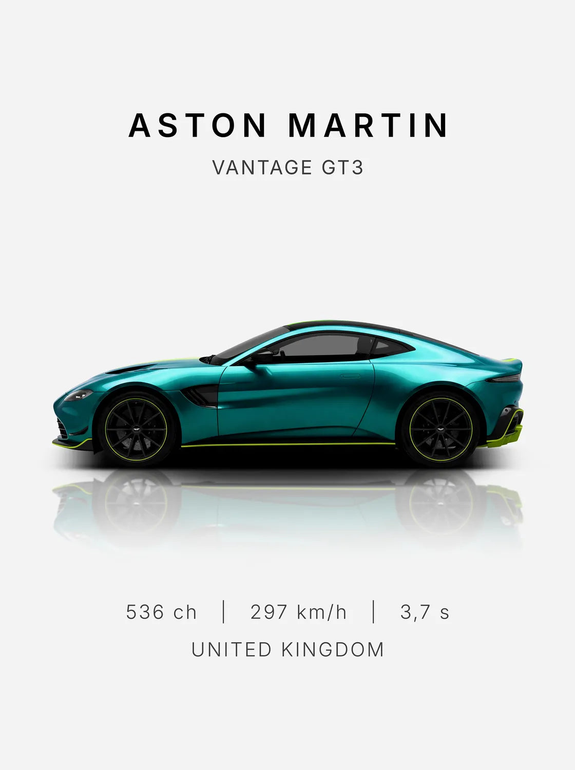 Tableau Aston Martin Vantage — Performances | en Métal Format A3
