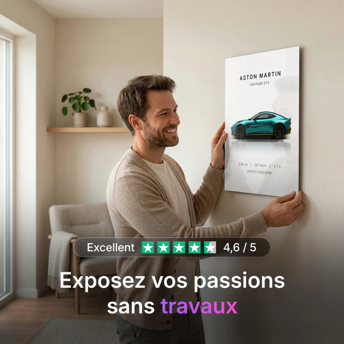 Tableau Aston Martin Vantage — Performances | en Métal Format A3