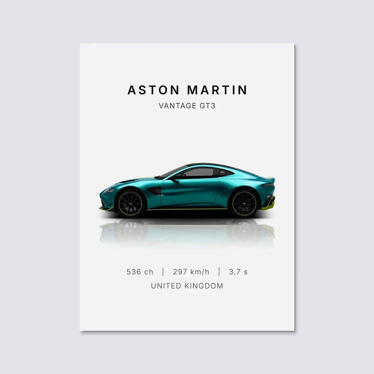 Tableau Aston Martin Vantage — Performances | en Métal Format A3