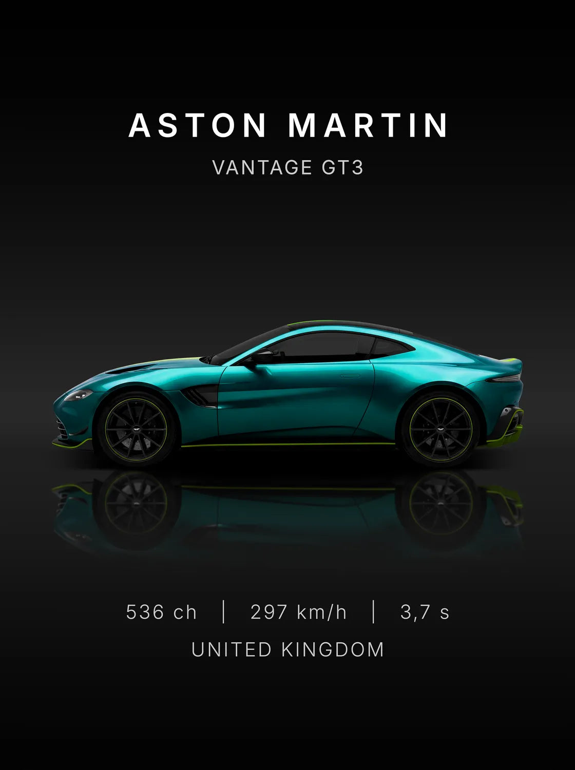 Tableau Aston Martin Vantage — Performances | en Métal Format A3