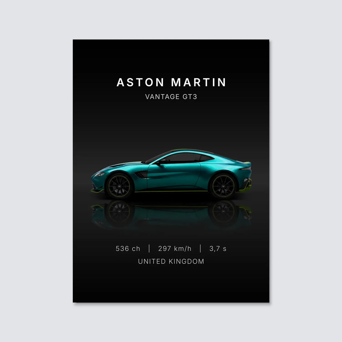 Tableau Aston Martin Vantage — Performances | en Métal Format A3