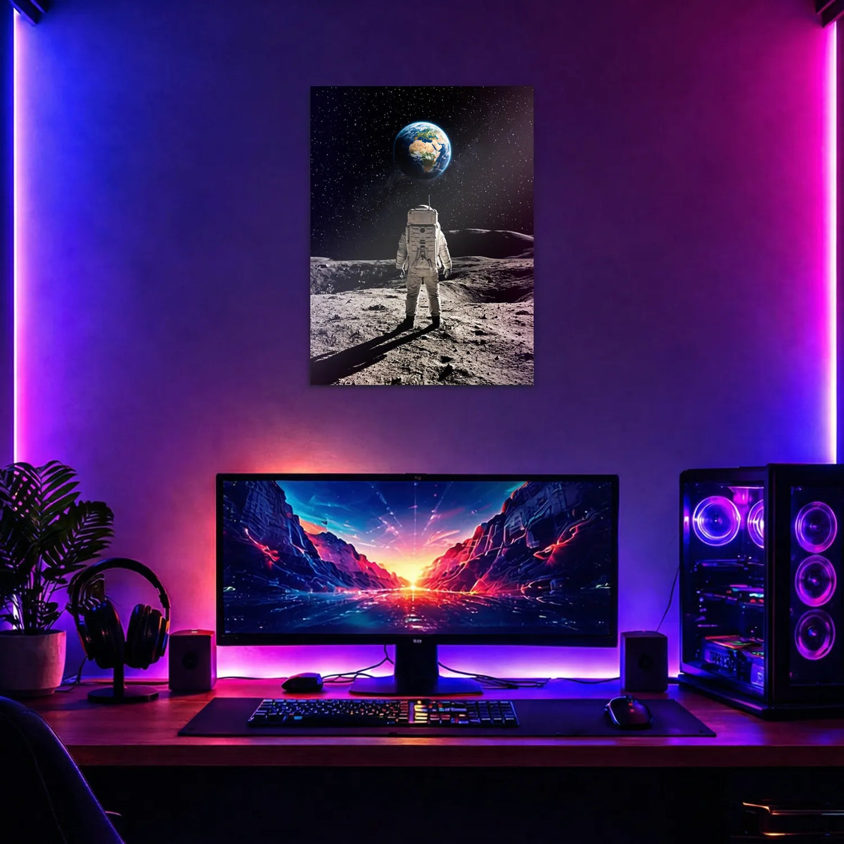 Tableau Astronaute sur La Lune | en Métal Format A3