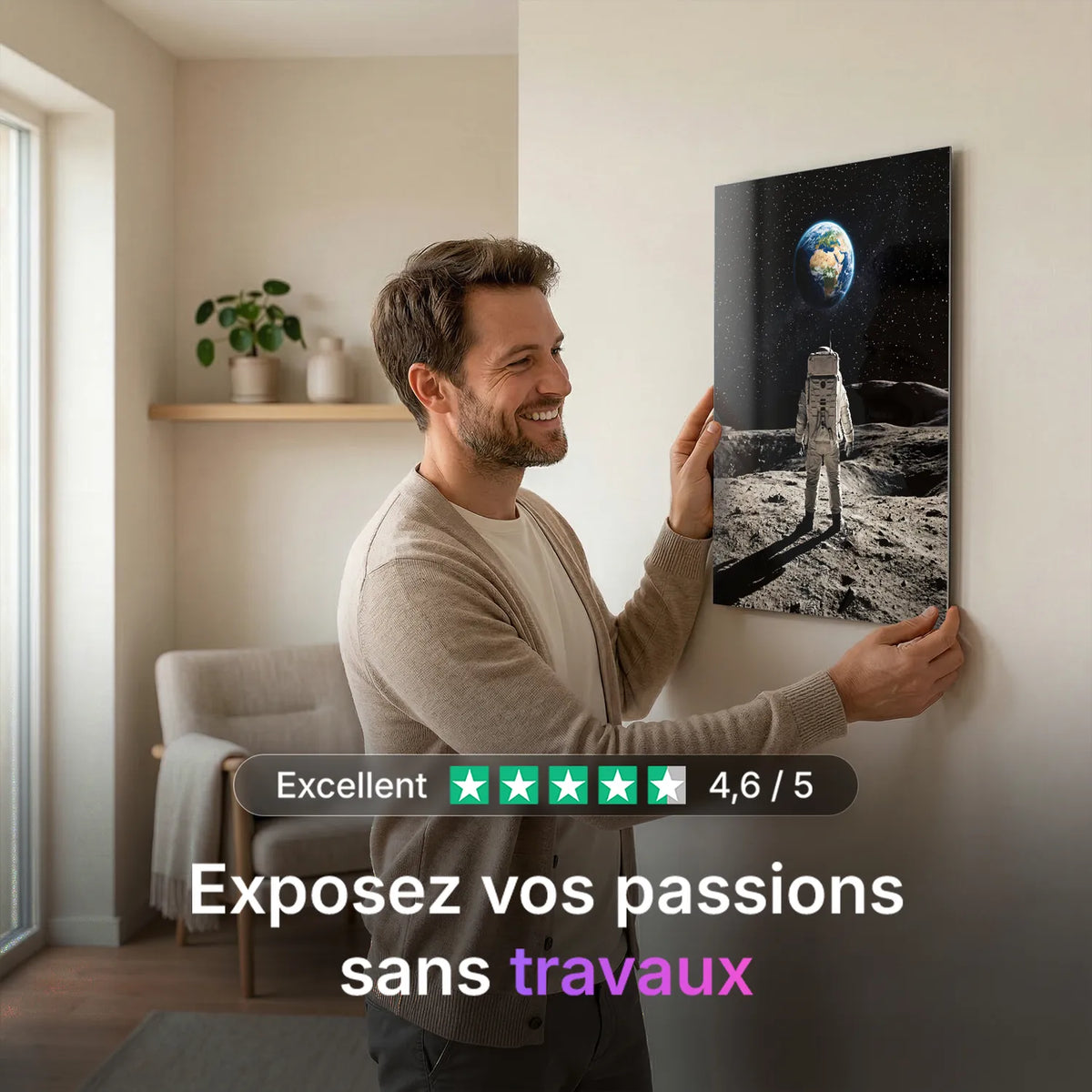 Tableau Astronaute sur La Lune | en Métal Format A3