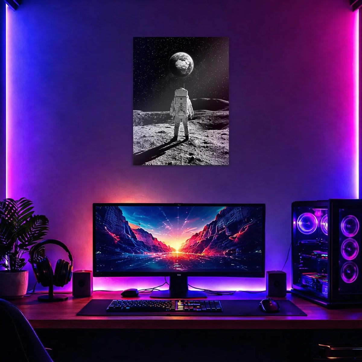 Tableau Astronaute sur La Lune | en Métal Format A3