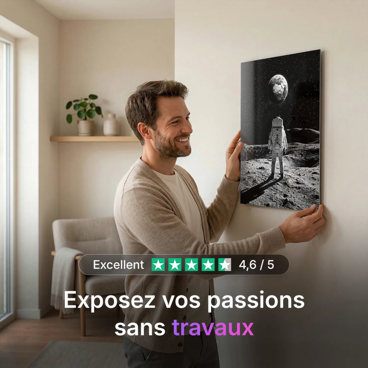 Tableau Astronaute sur La Lune | en Métal Format A3