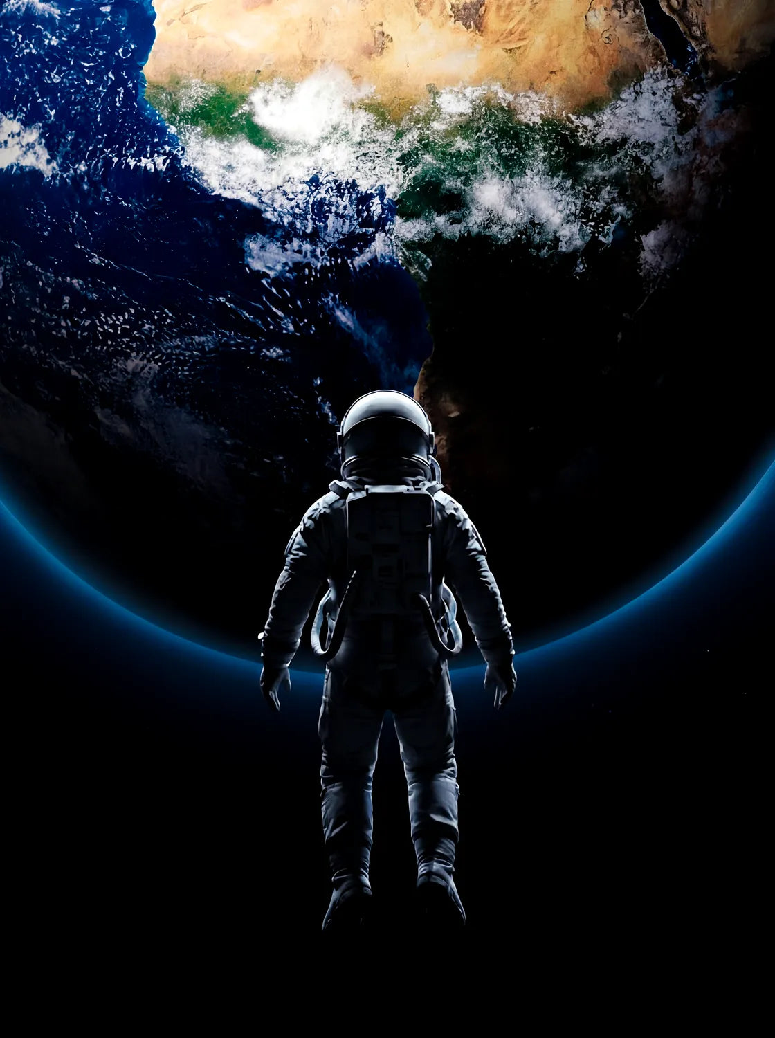 Tableau Astronaute face à La Terre | en Métal Format A3