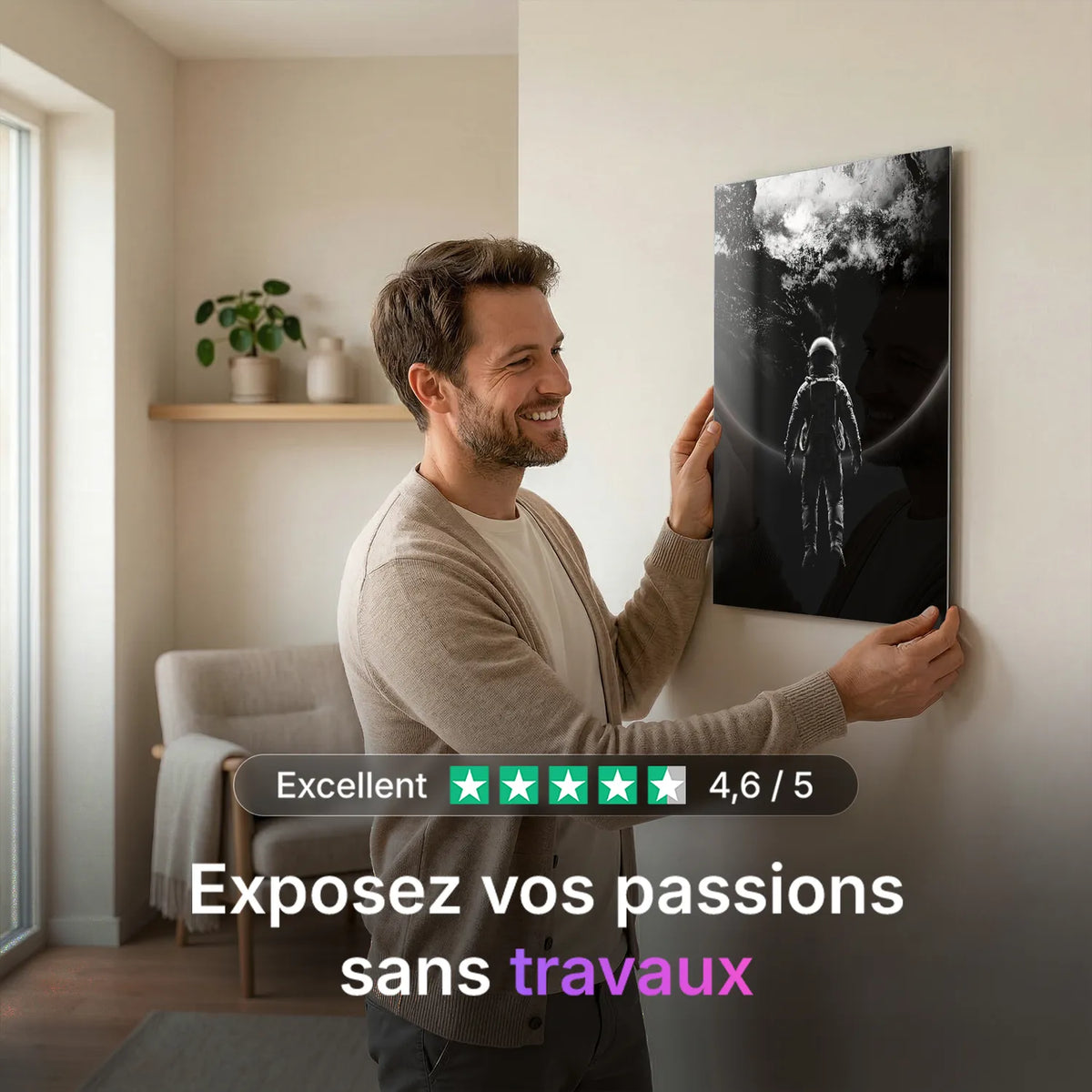 Tableau Astronaute face à La Terre | en Métal Format A3