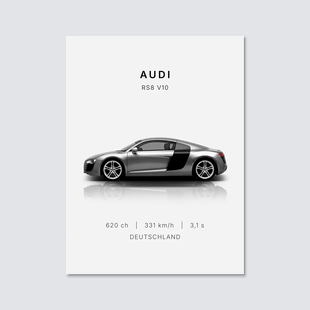 Tableau Audi R8 V10 — Performances | en Métal Format A3