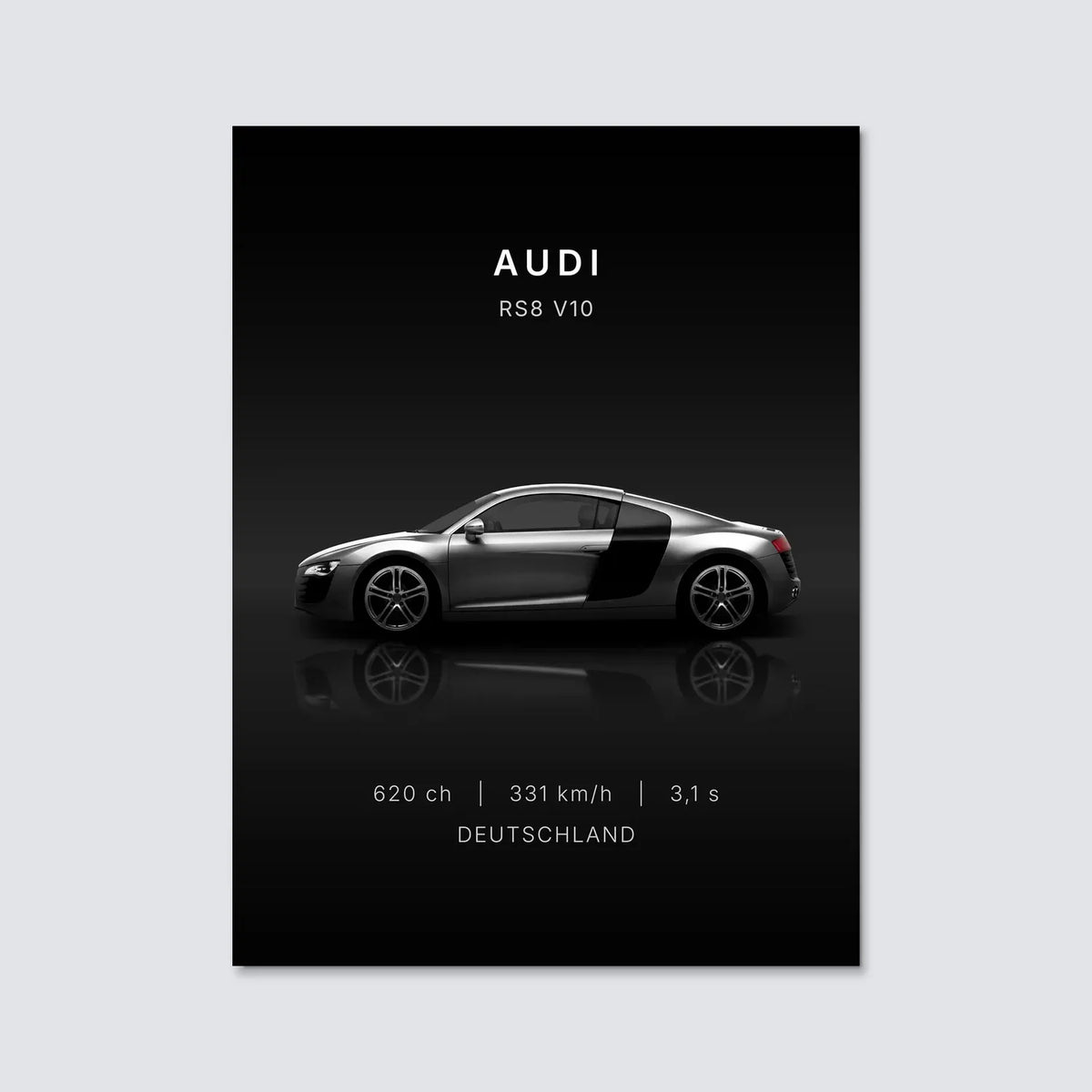 Tableau Audi R8 V10 — Performances | en Métal Format A3