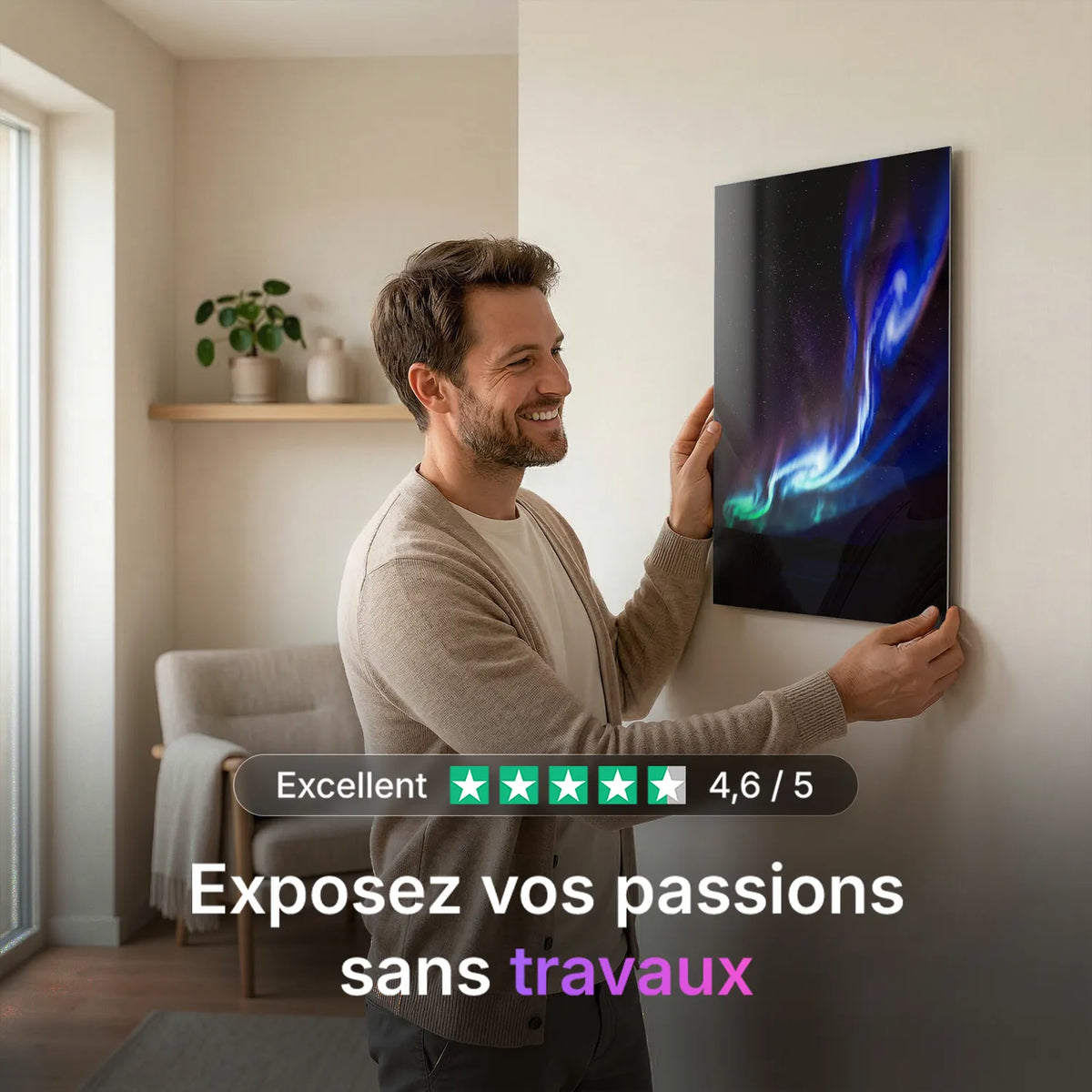 Tableau Aurore boréale bleue | en Métal Format A3