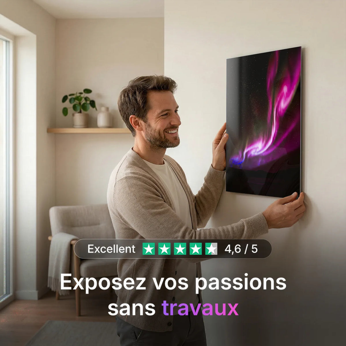 Tableau Aurore boréale rose | en Métal Format A3