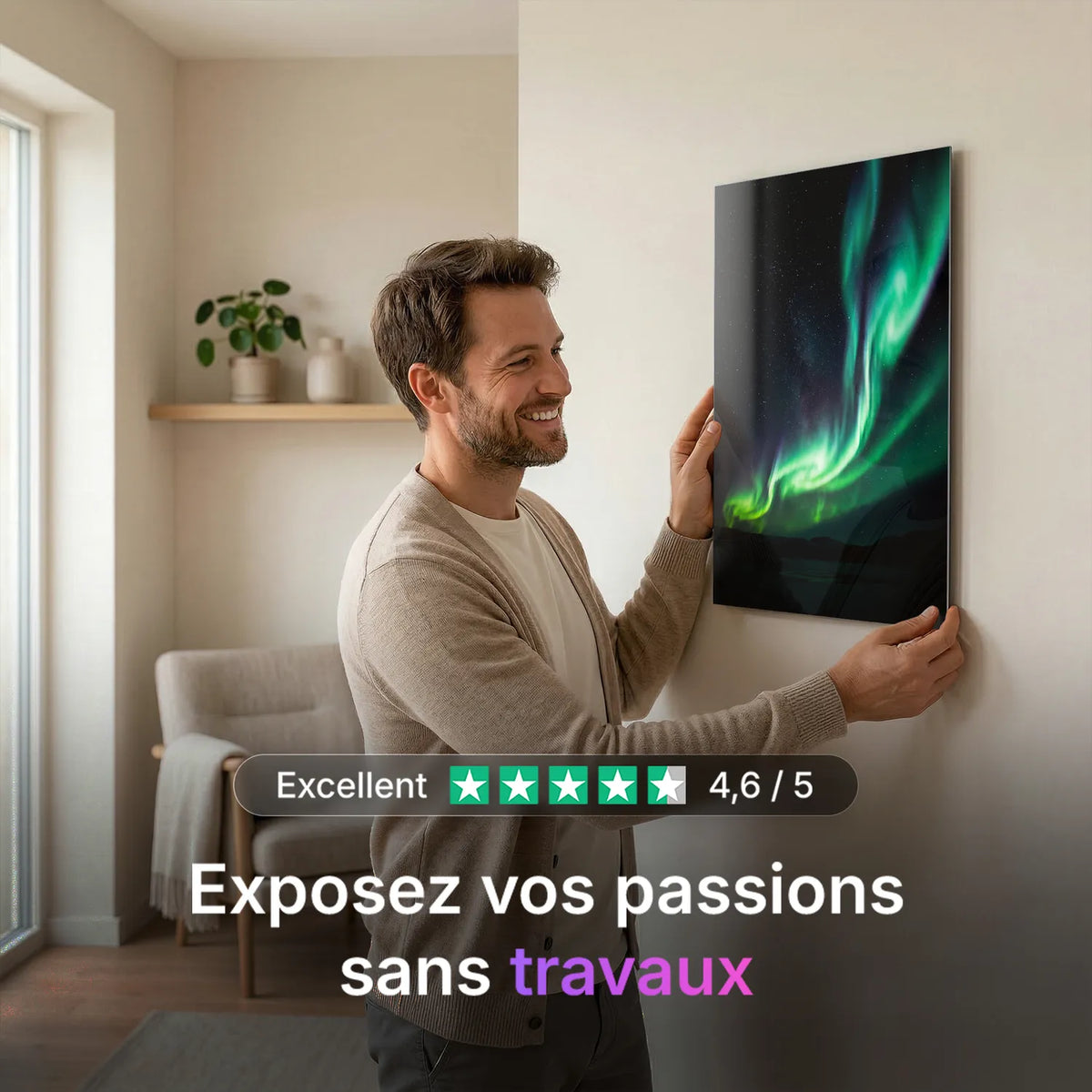Tableau Aurore boréale verte | en Métal Format A3