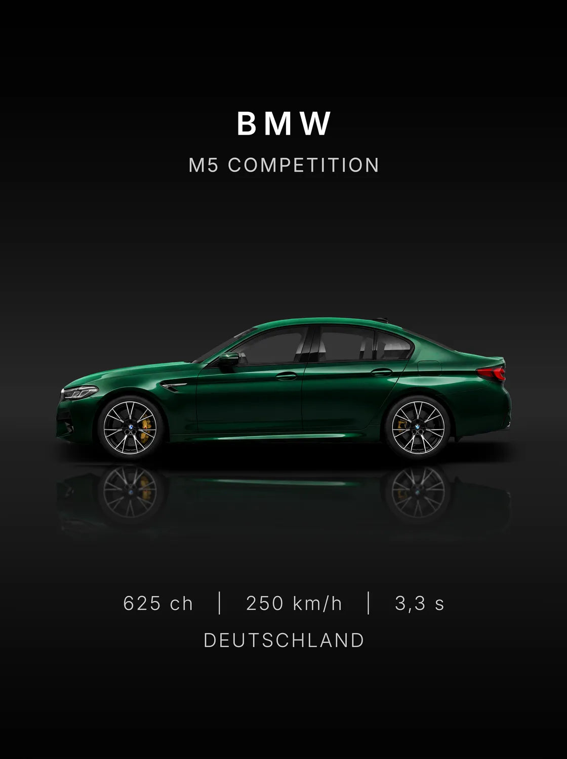 Tableau BMW M5 Competition — Performances | en Métal Format A3