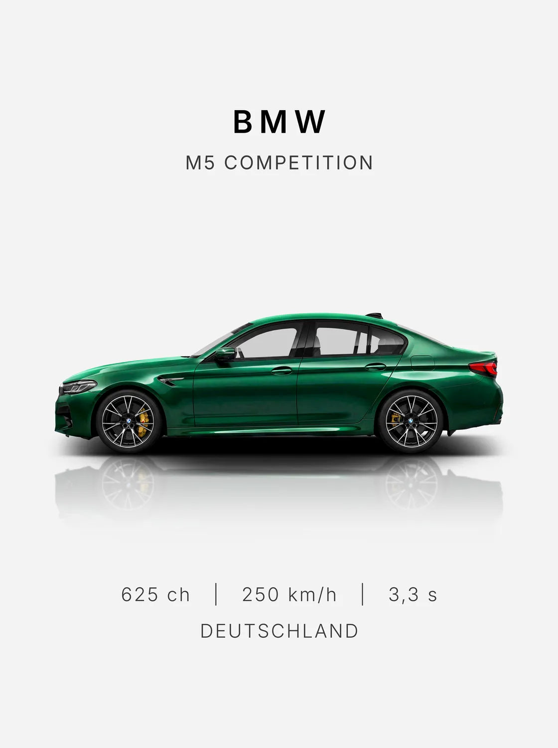 Tableau BMW M5 Competition — Performances | en Métal Format A3
