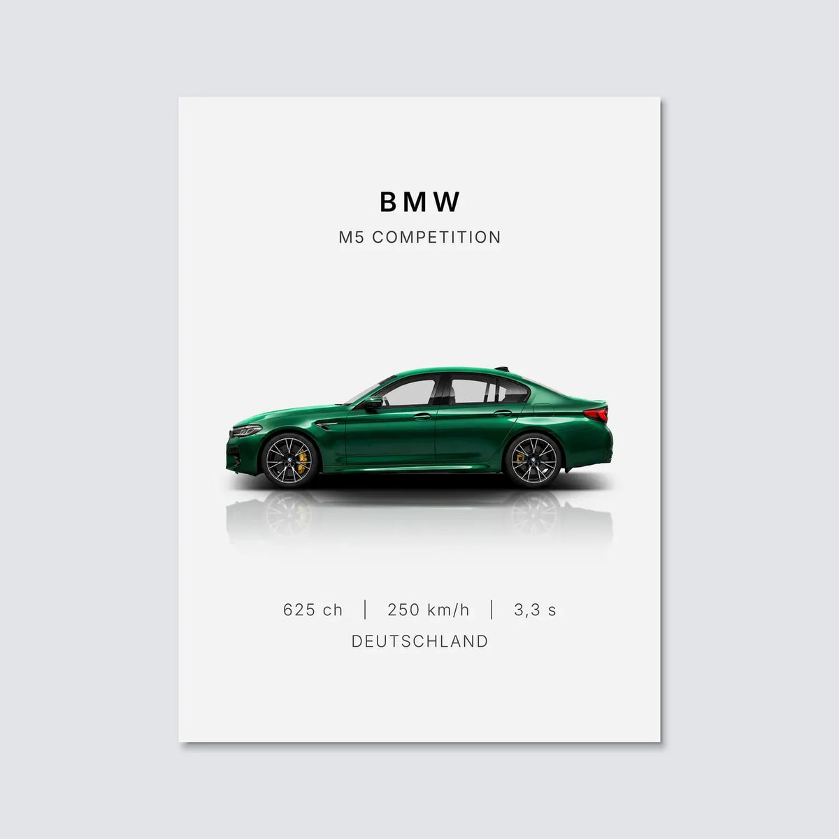 Tableau BMW M5 Competition — Performances | en Métal Format A3