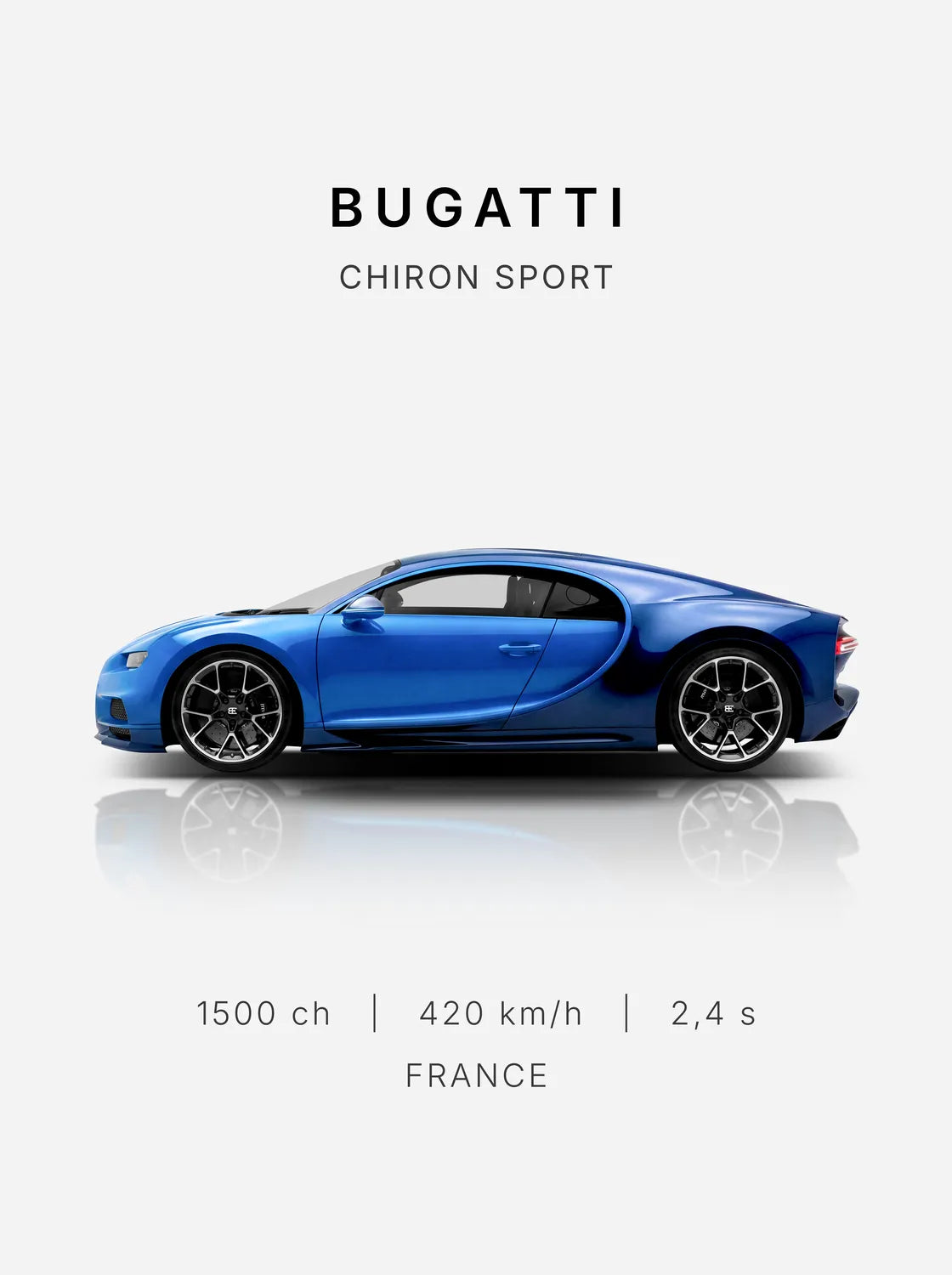 Tableau Bugatti Chiron Sport — Performances | en Métal Format A3