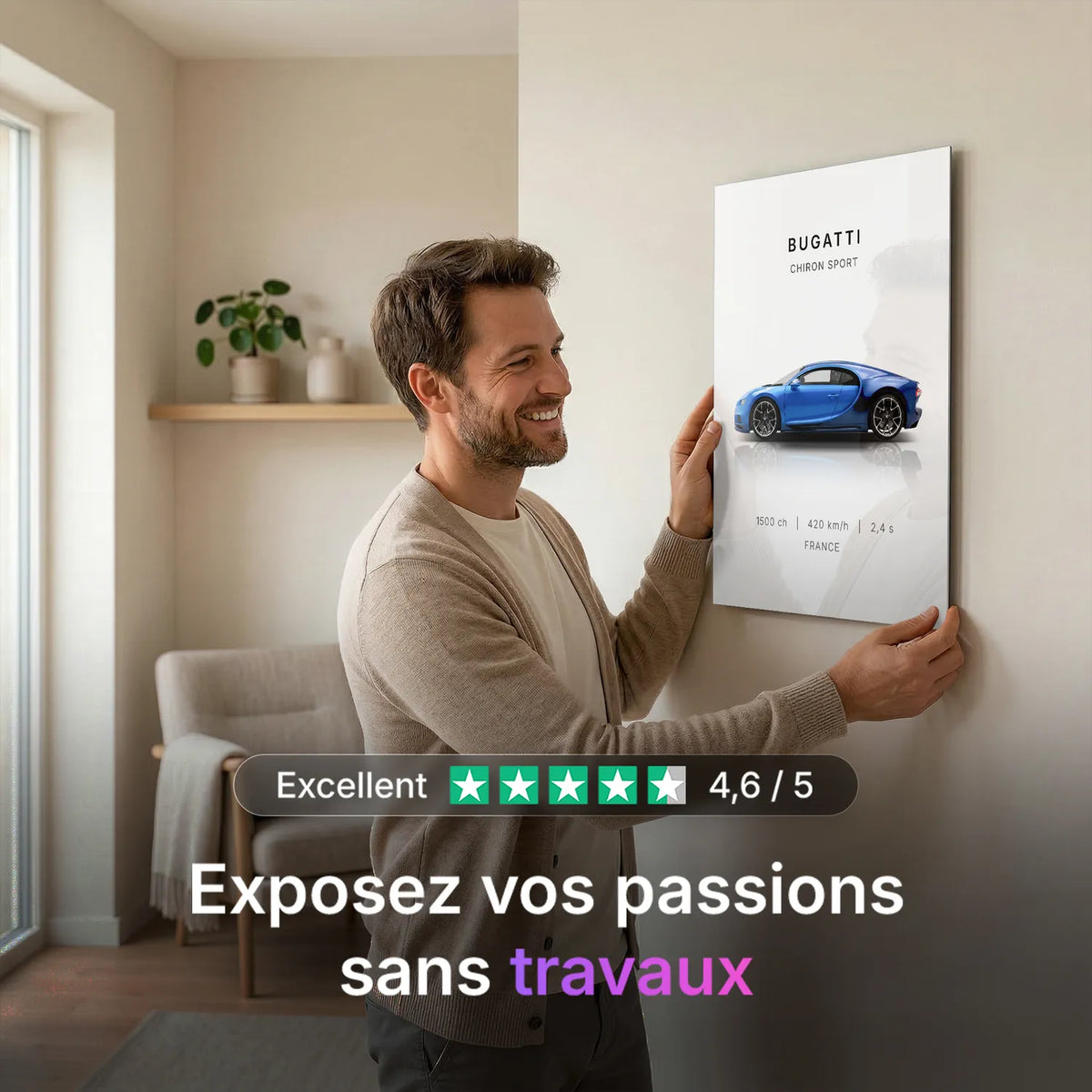 Tableau Bugatti Chiron Sport — Performances | en Métal Format A3