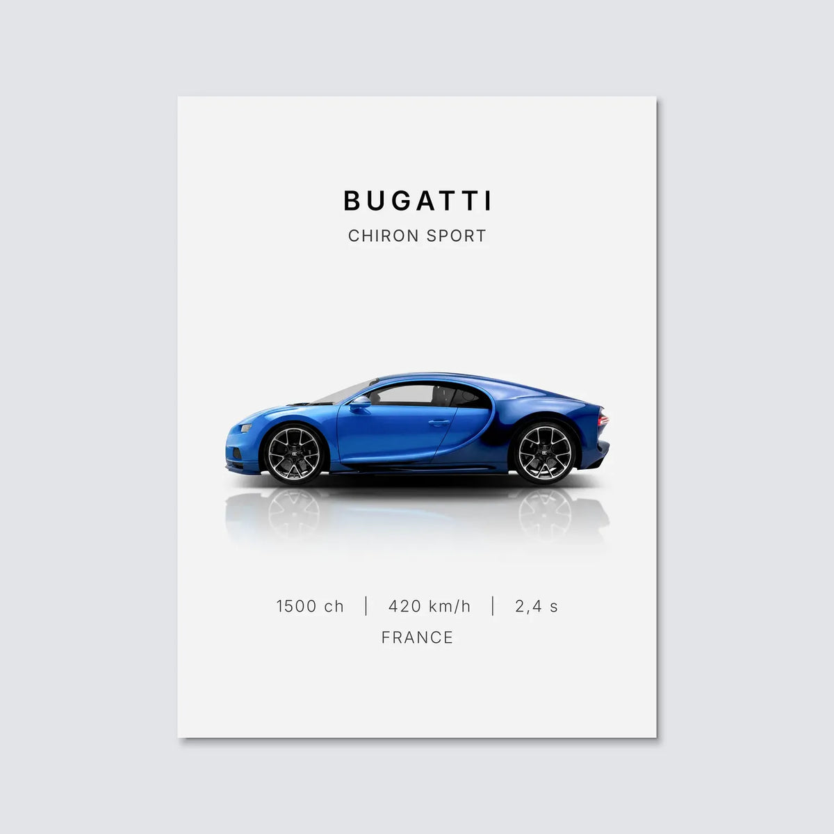Tableau Bugatti Chiron Sport — Performances | en Métal Format A3