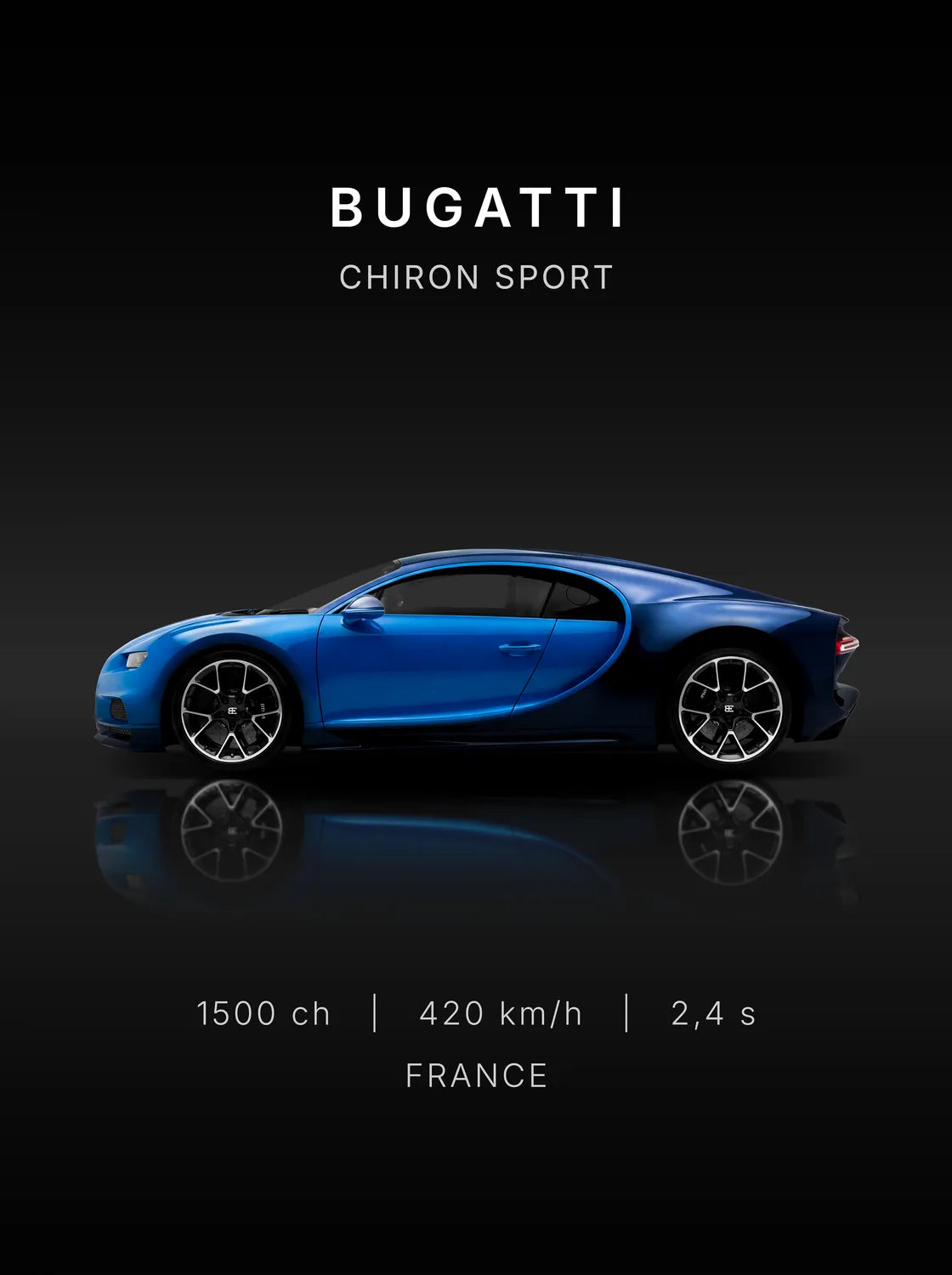Tableau Bugatti Chiron Sport — Performances | en Métal Format A3