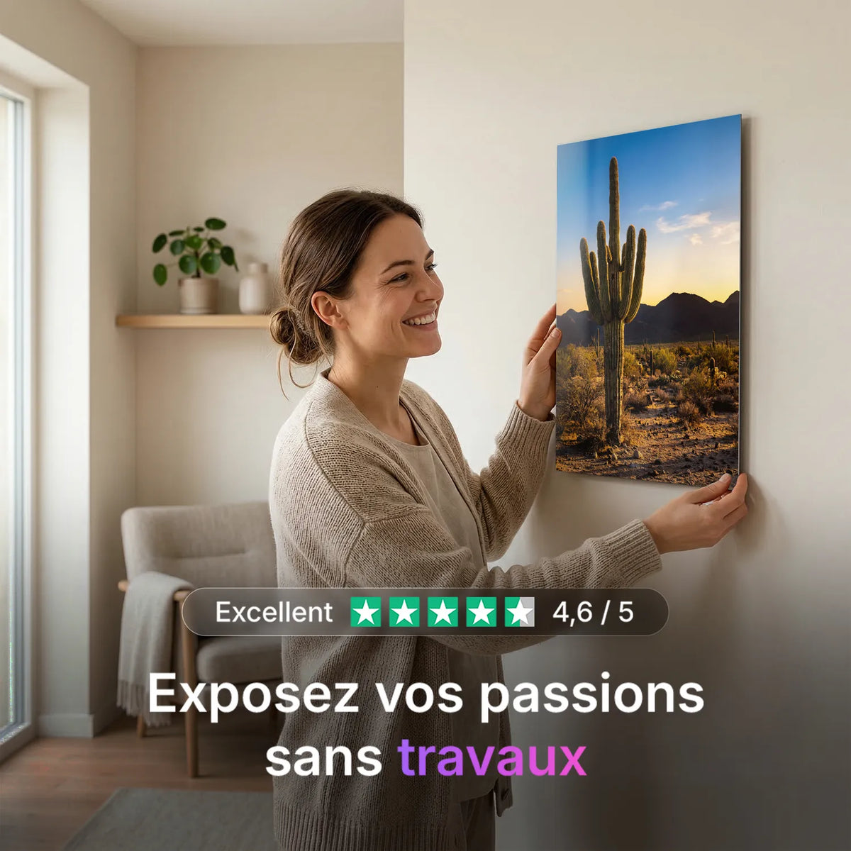 Tableau Cactus du désert | en Métal Format A3