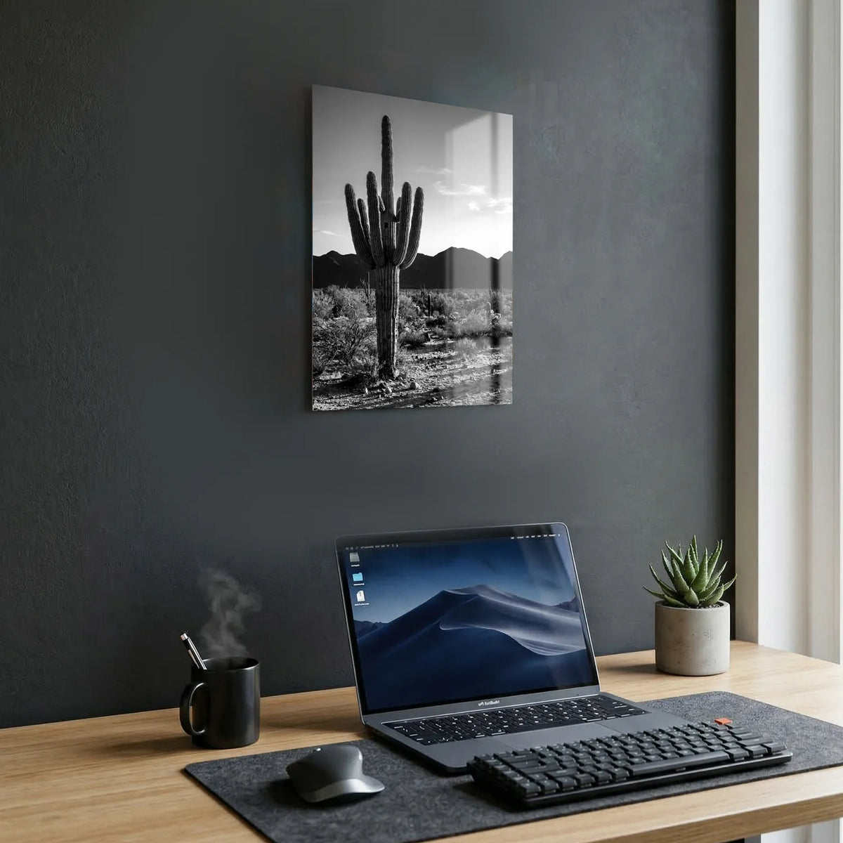 Tableau Cactus du désert N&B | en Métal Format A3