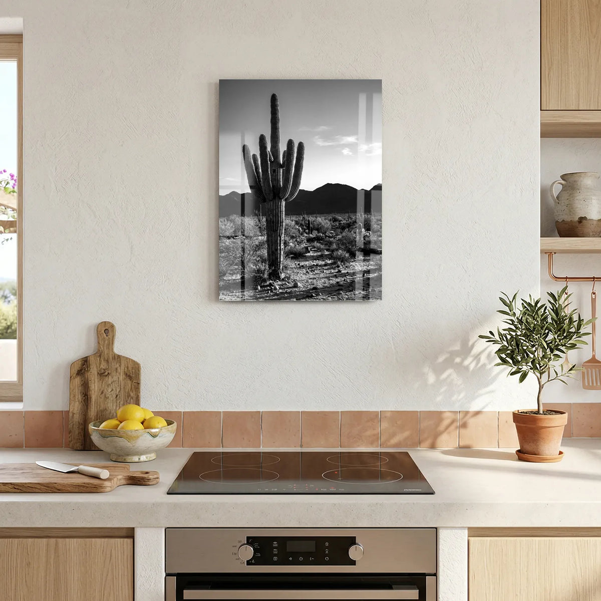 Tableau Cactus du désert N&B | en Métal Format A3