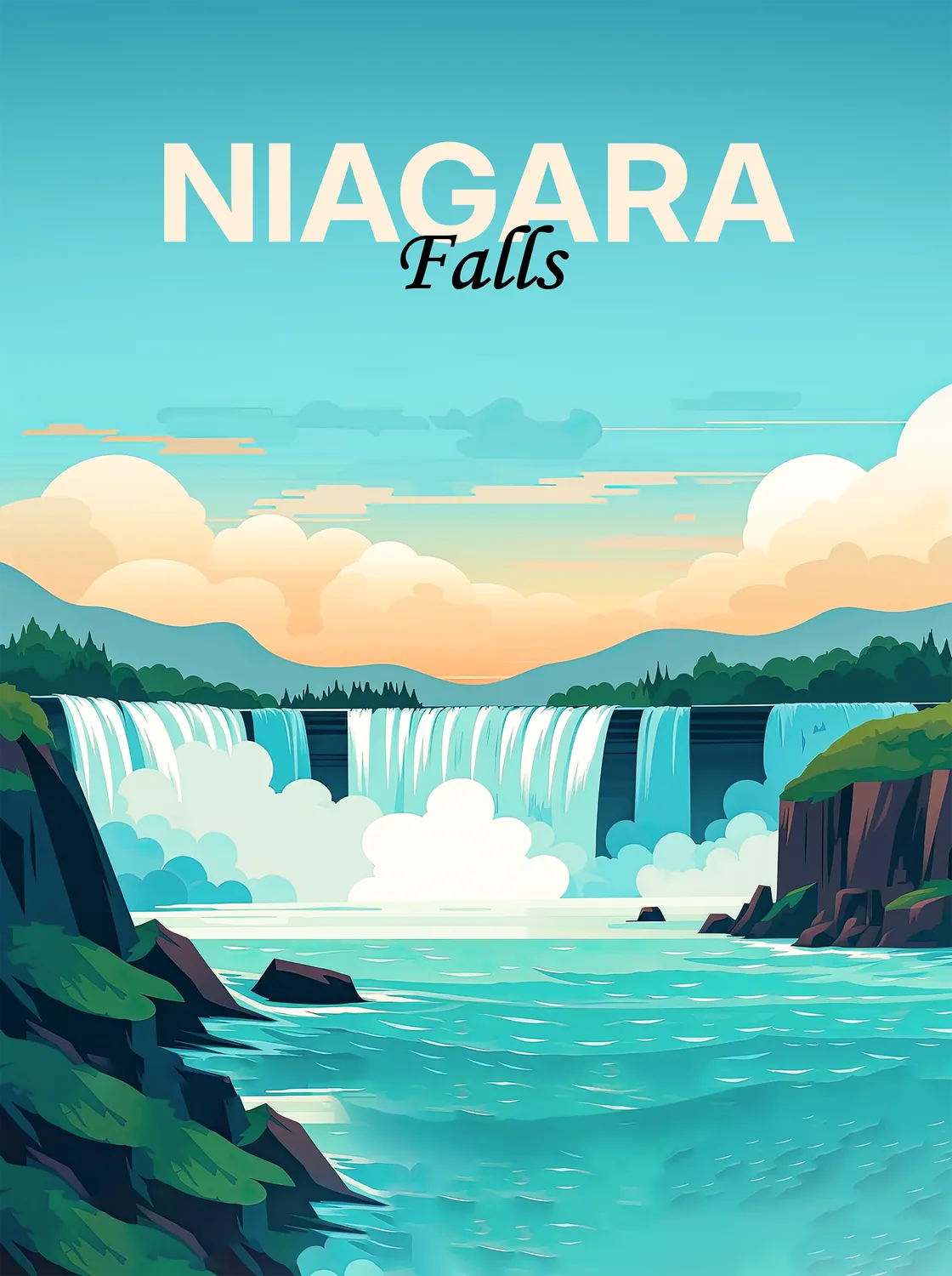 Tableau Niagara Falls Canada - Illustration | en Métal Format A3
