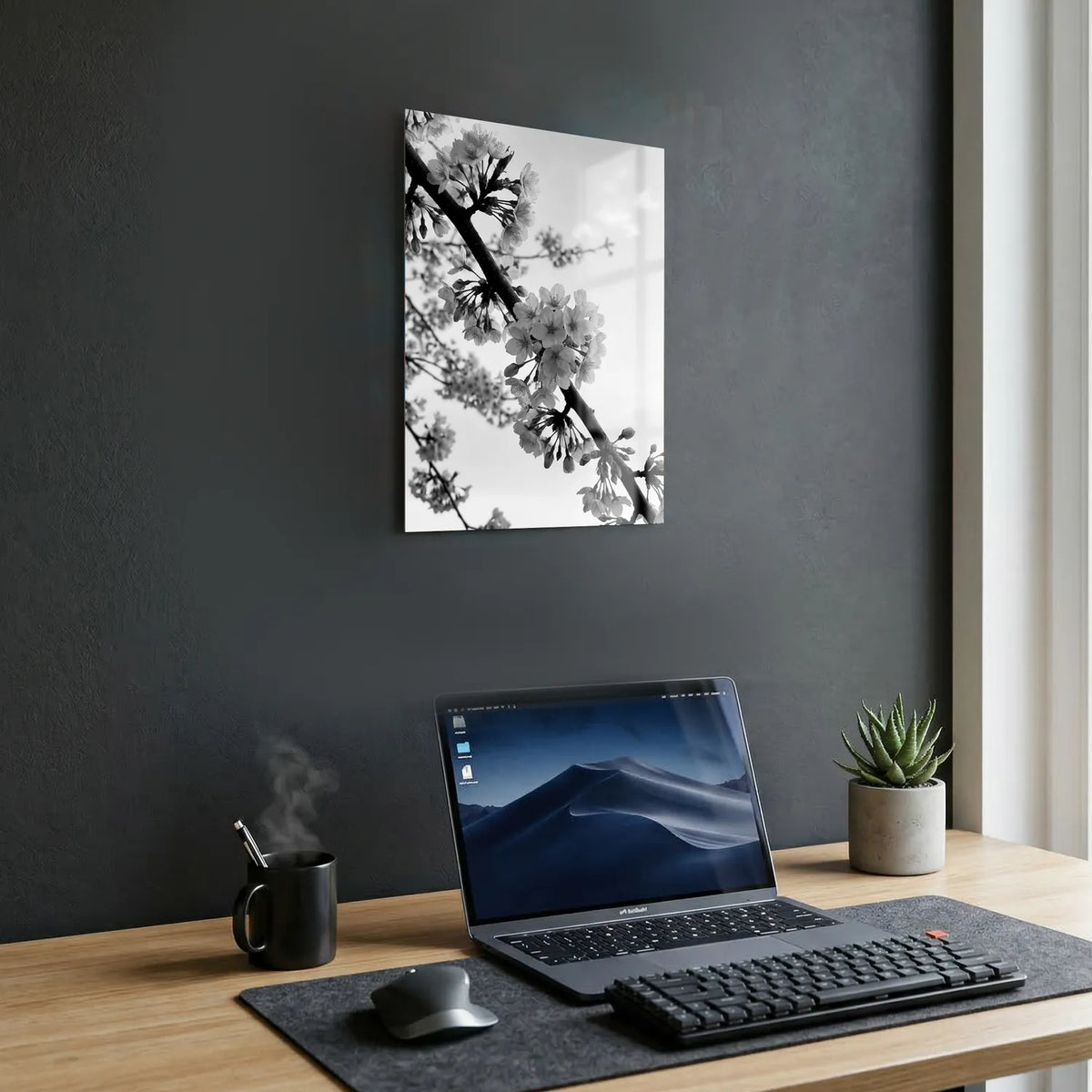 Tableau Branche de Cerisier Japonais N&B | en Métal Format A3