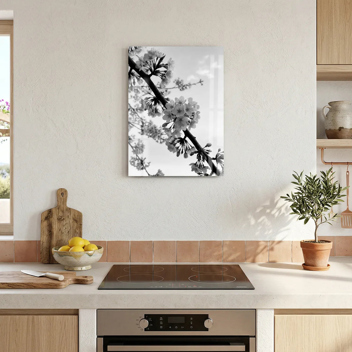 Tableau Branche de Cerisier Japonais N&B | en Métal Format A3
