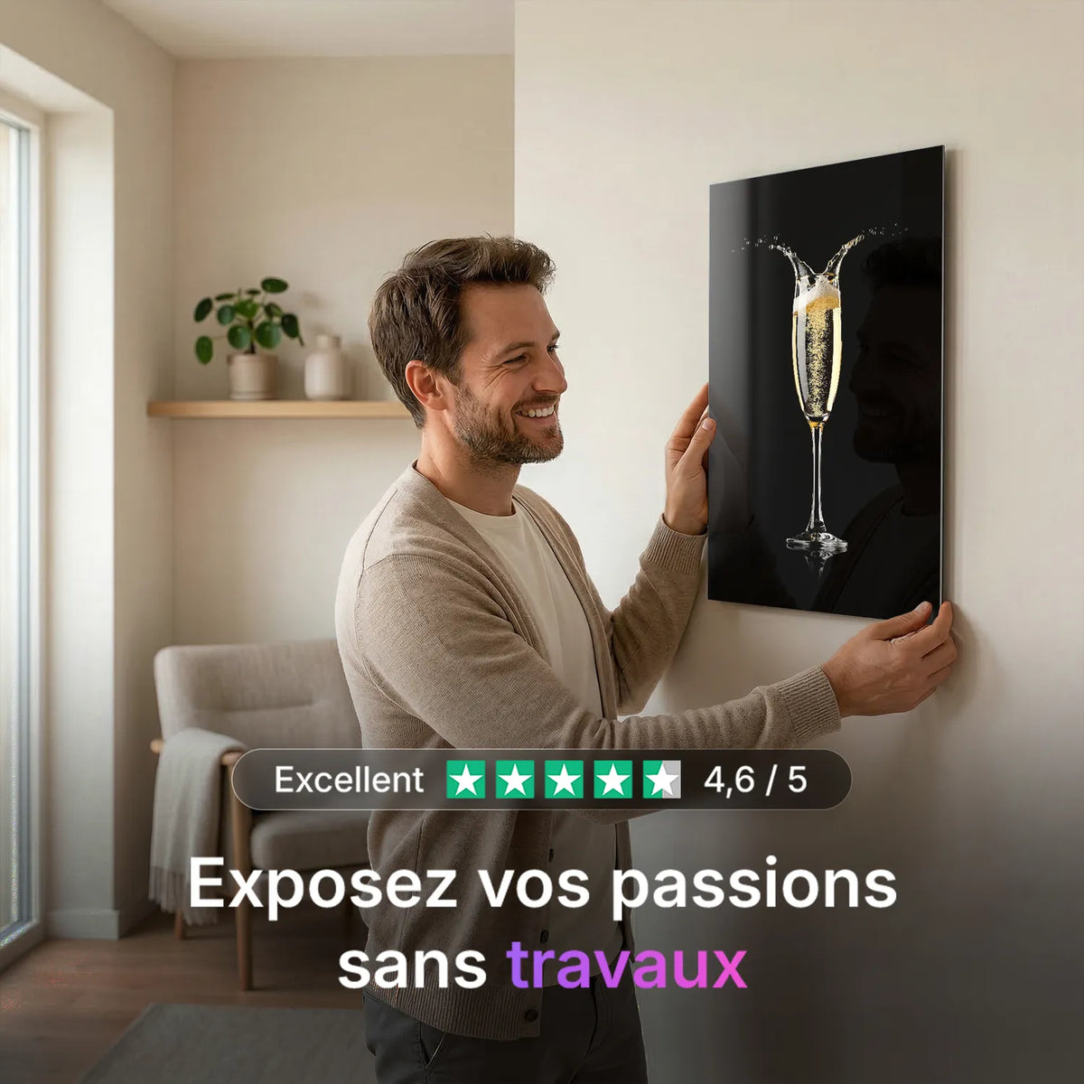 Tableau Flûte à Champagne | en Métal Format A3