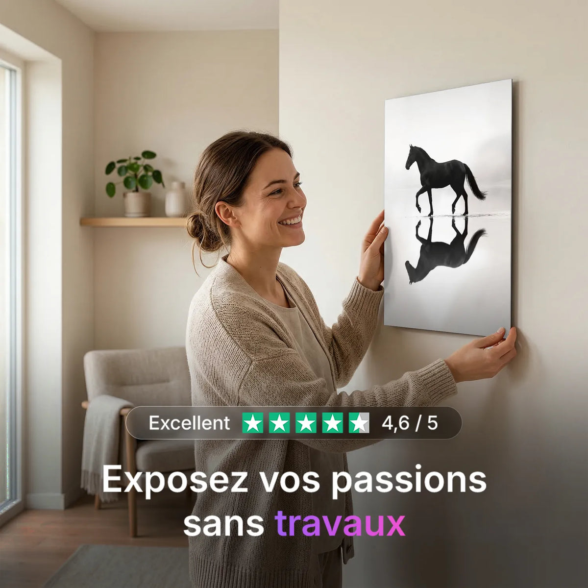 Tableau Cheval au Miroir | en Métal Format A3