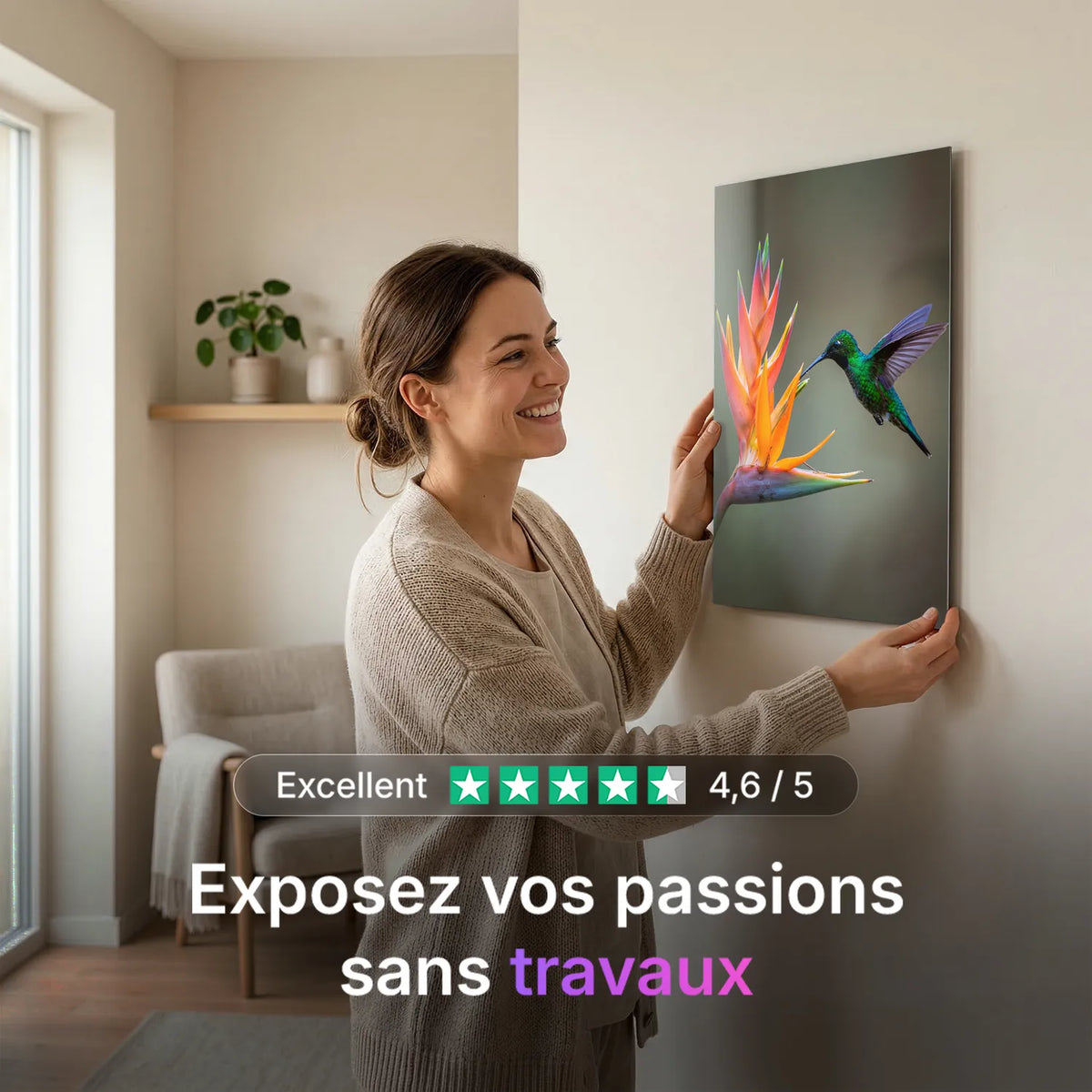 Tableau Colibri et Fleur | en Métal Format A3