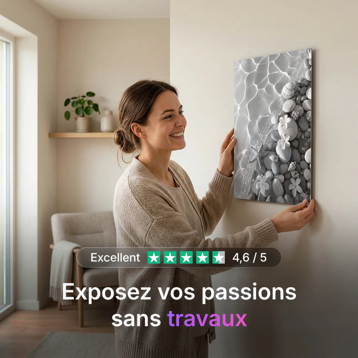 Tableau Coquillages et Crustacés N&B | en Métal Format A3