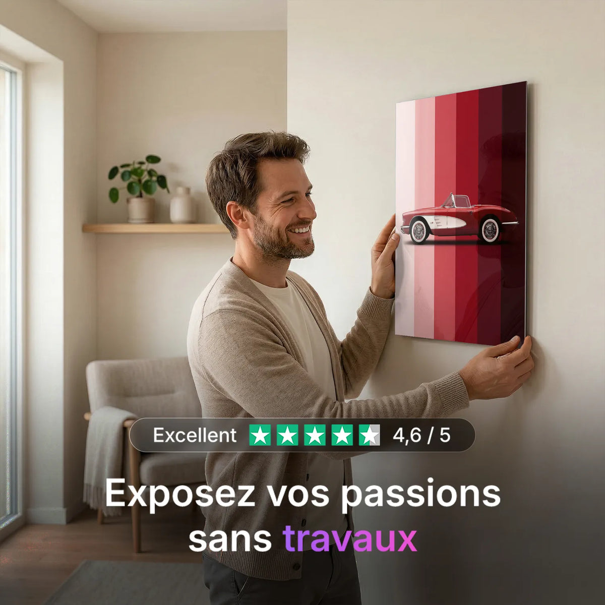 Tableau Corvette C1 1958 — Dégradé | en Métal Format A3