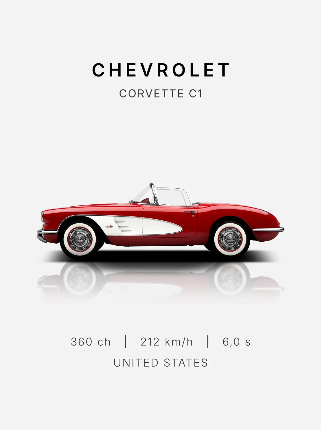 Tableau Corvette C1 1958 — Performances | en Métal Format A3