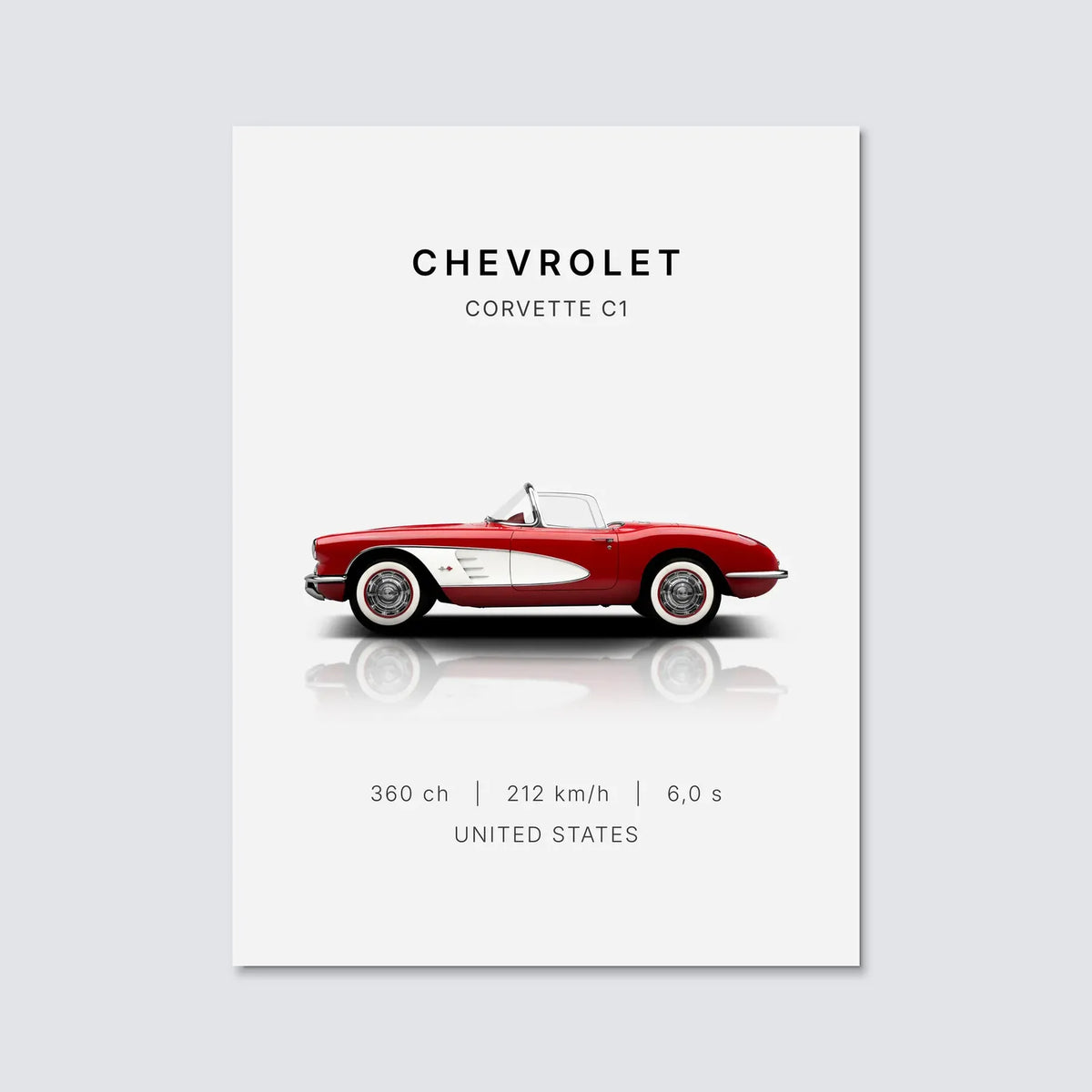 Tableau Corvette C1 1958 — Performances | en Métal Format A3