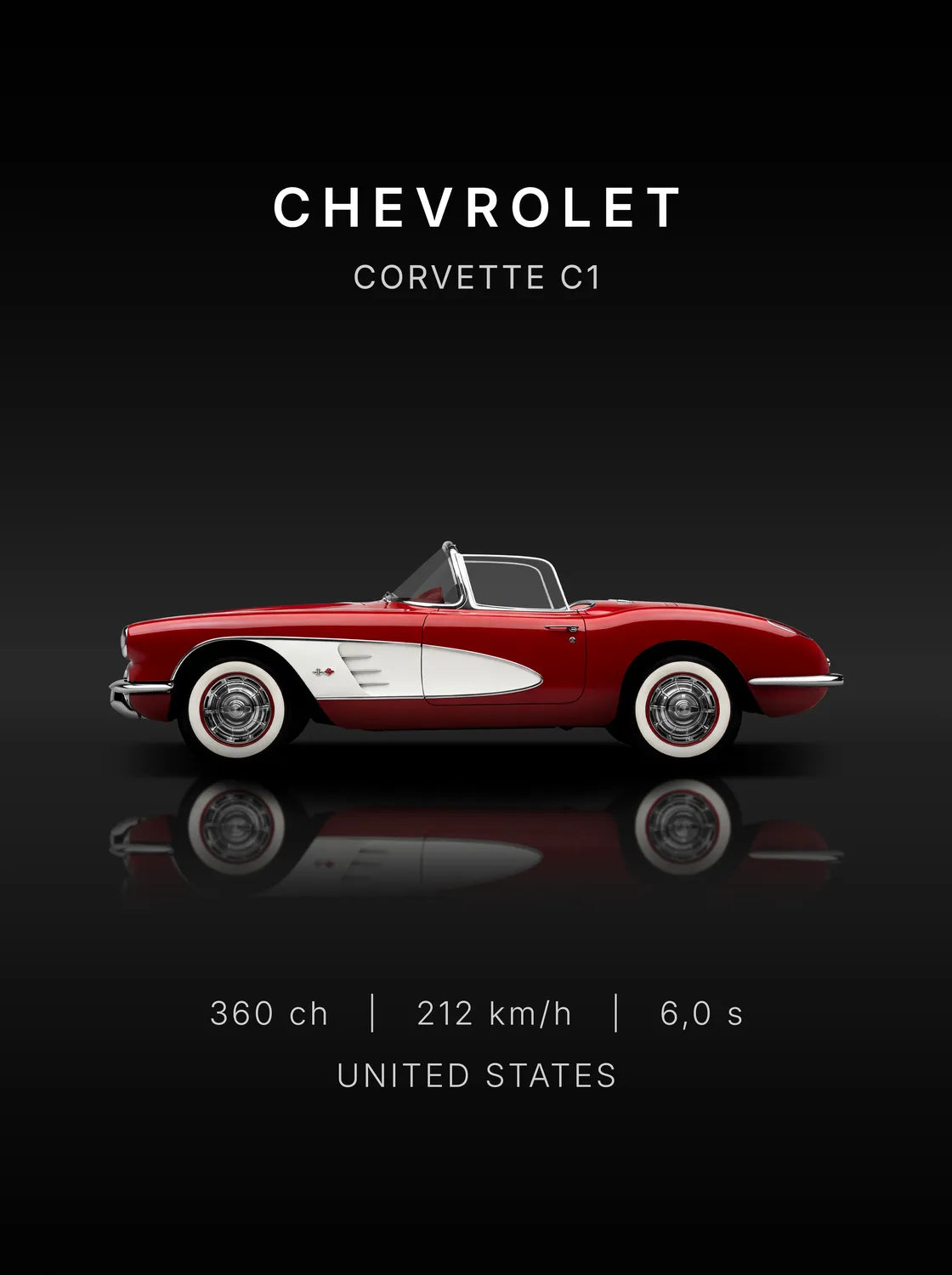 Tableau Corvette C1 1958 — Performances | en Métal Format A3