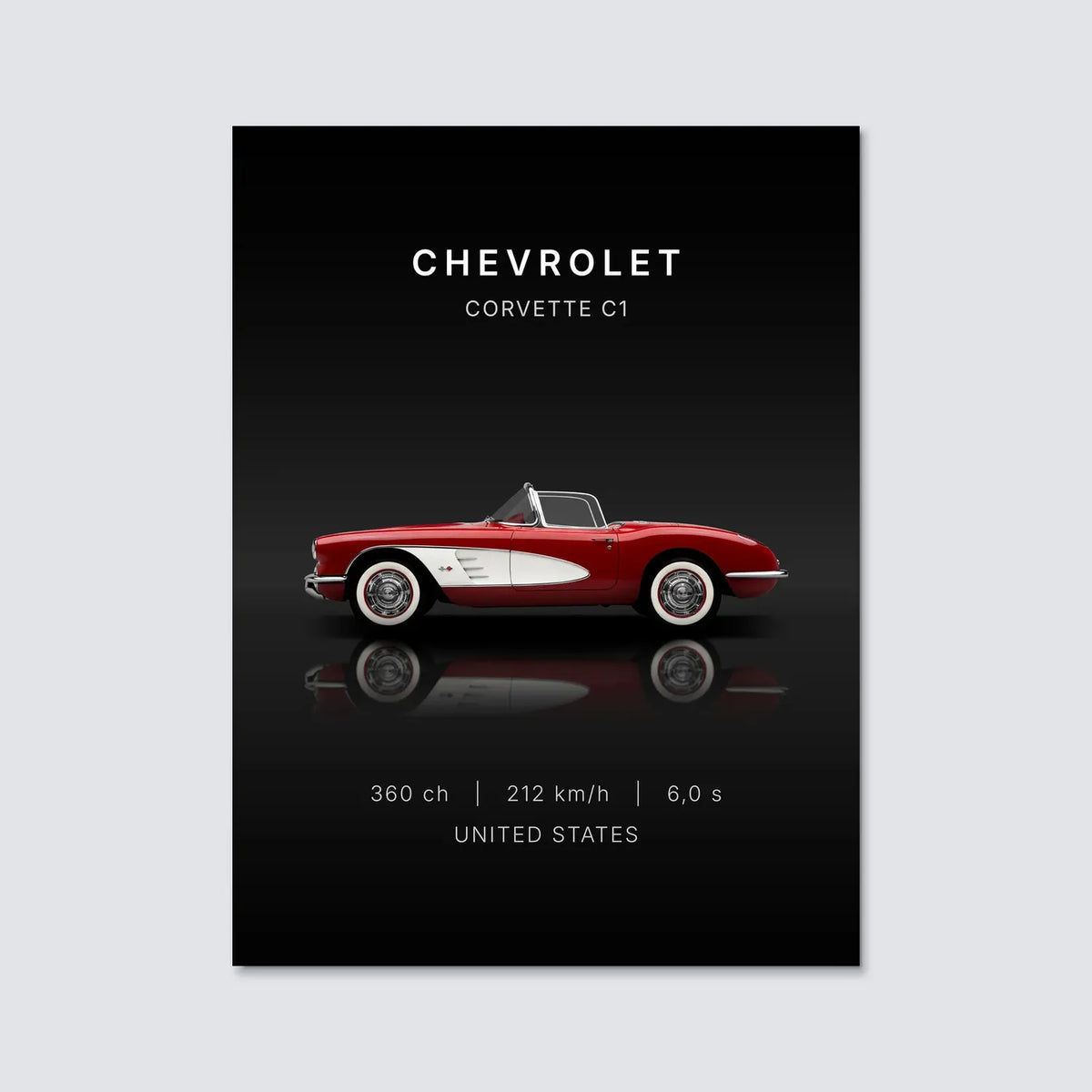 Tableau Corvette C1 1958 — Performances | en Métal Format A3
