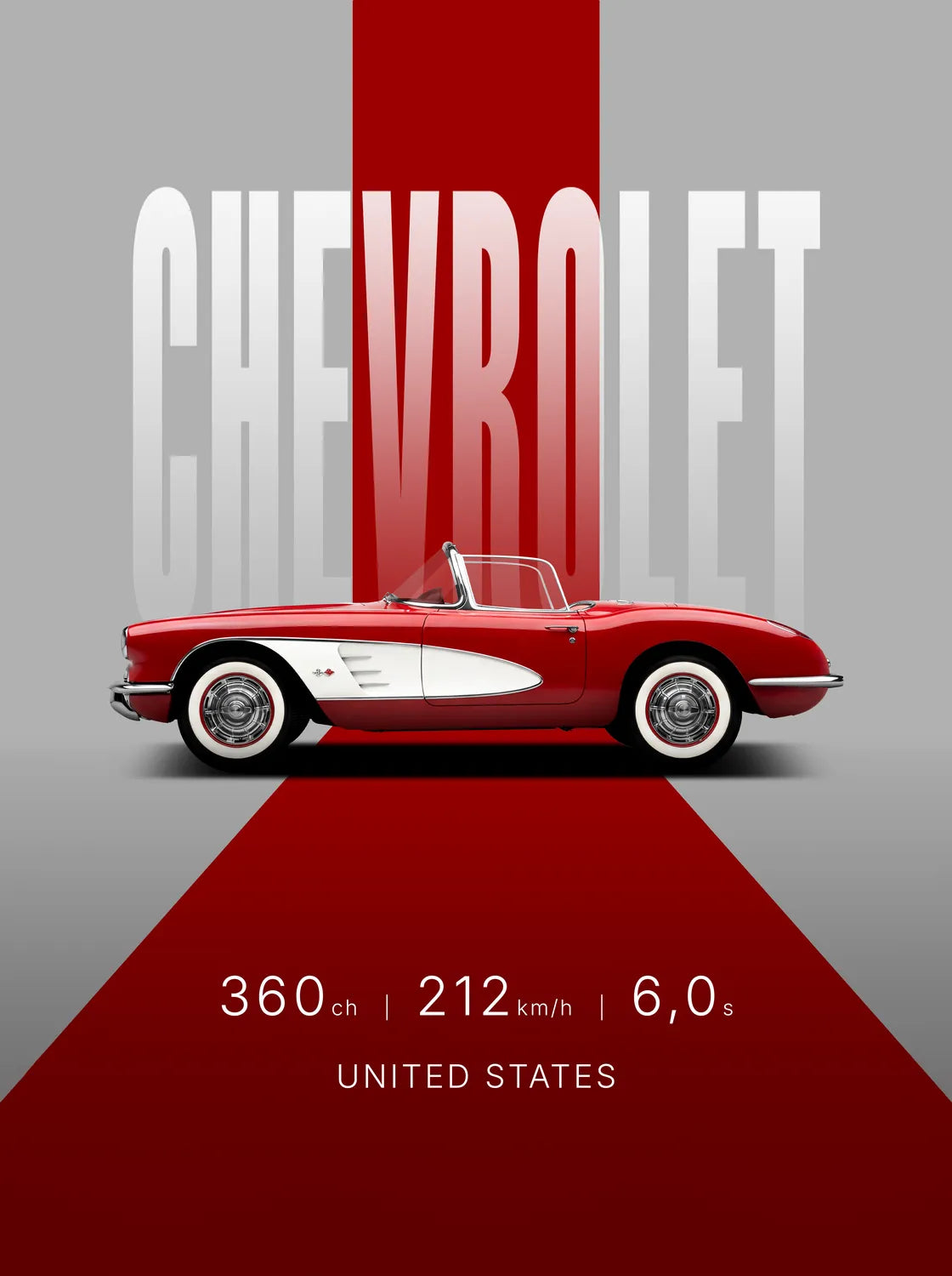 Tableau Corvette C1 1958 — Studio | en Métal Format A3