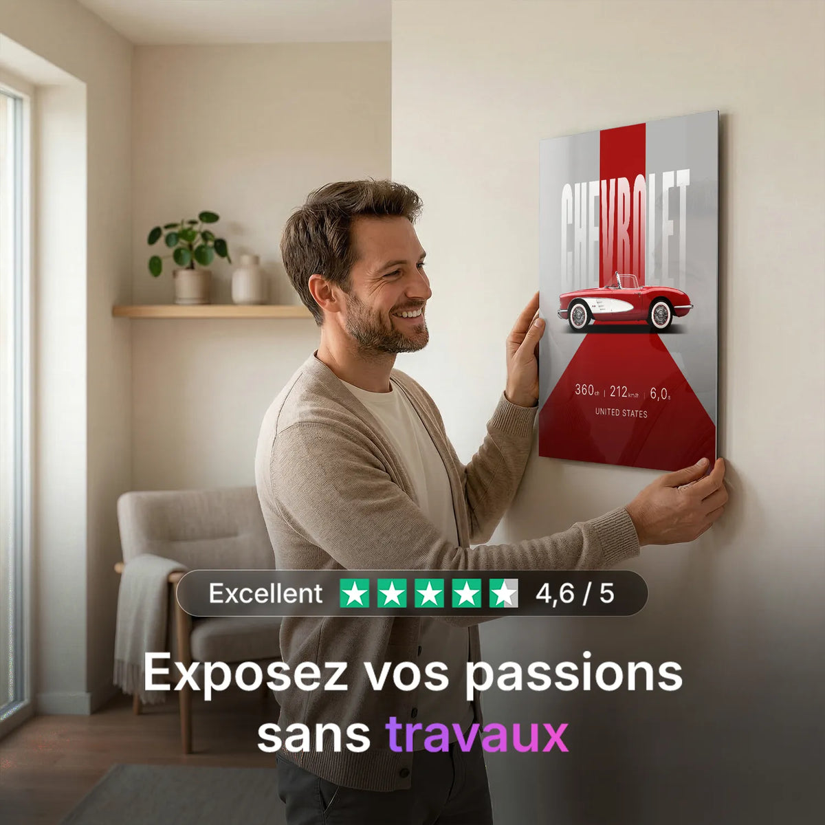 Tableau Corvette C1 1958 — Studio | en Métal Format A3