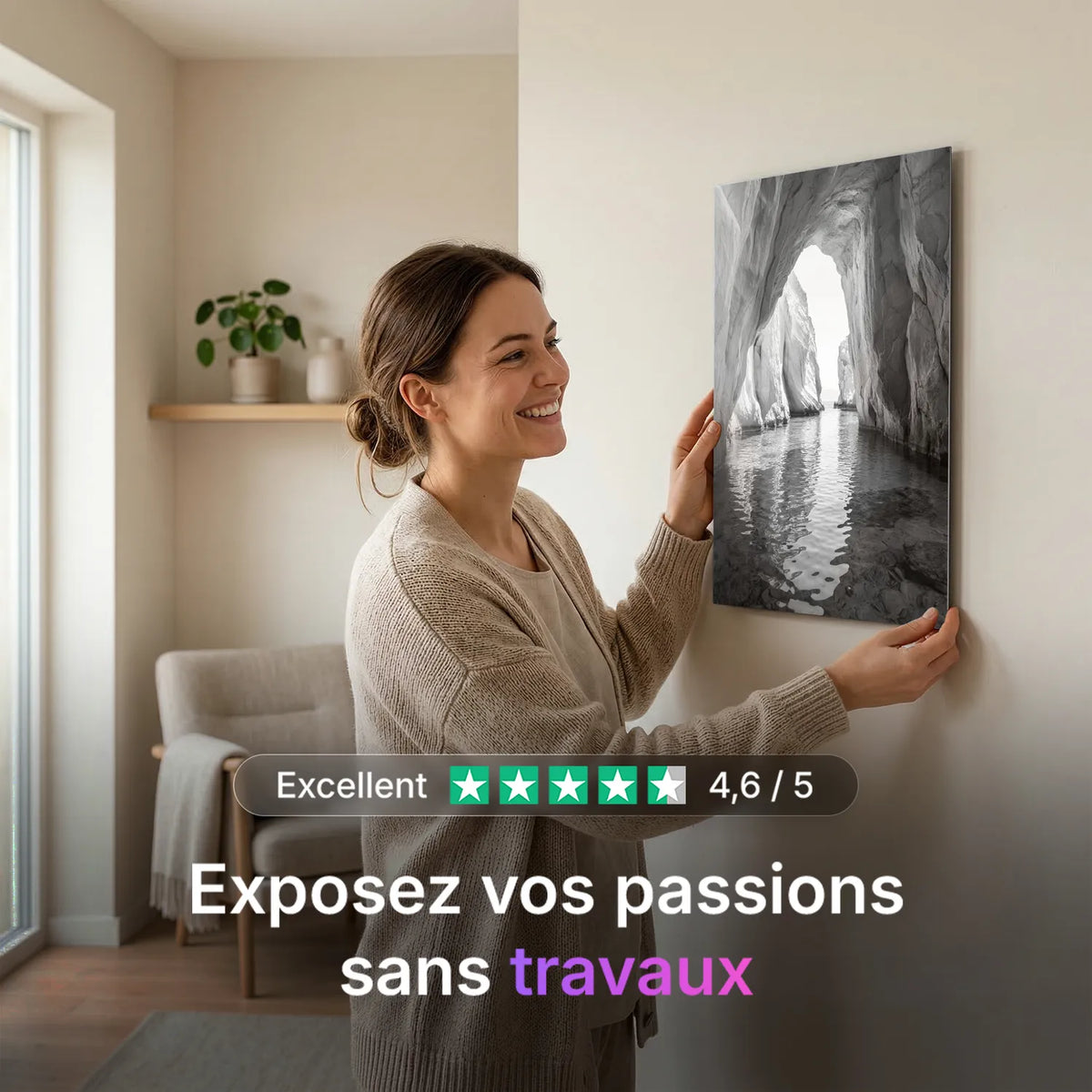 Tableau Crique N&B | en Métal Format A3