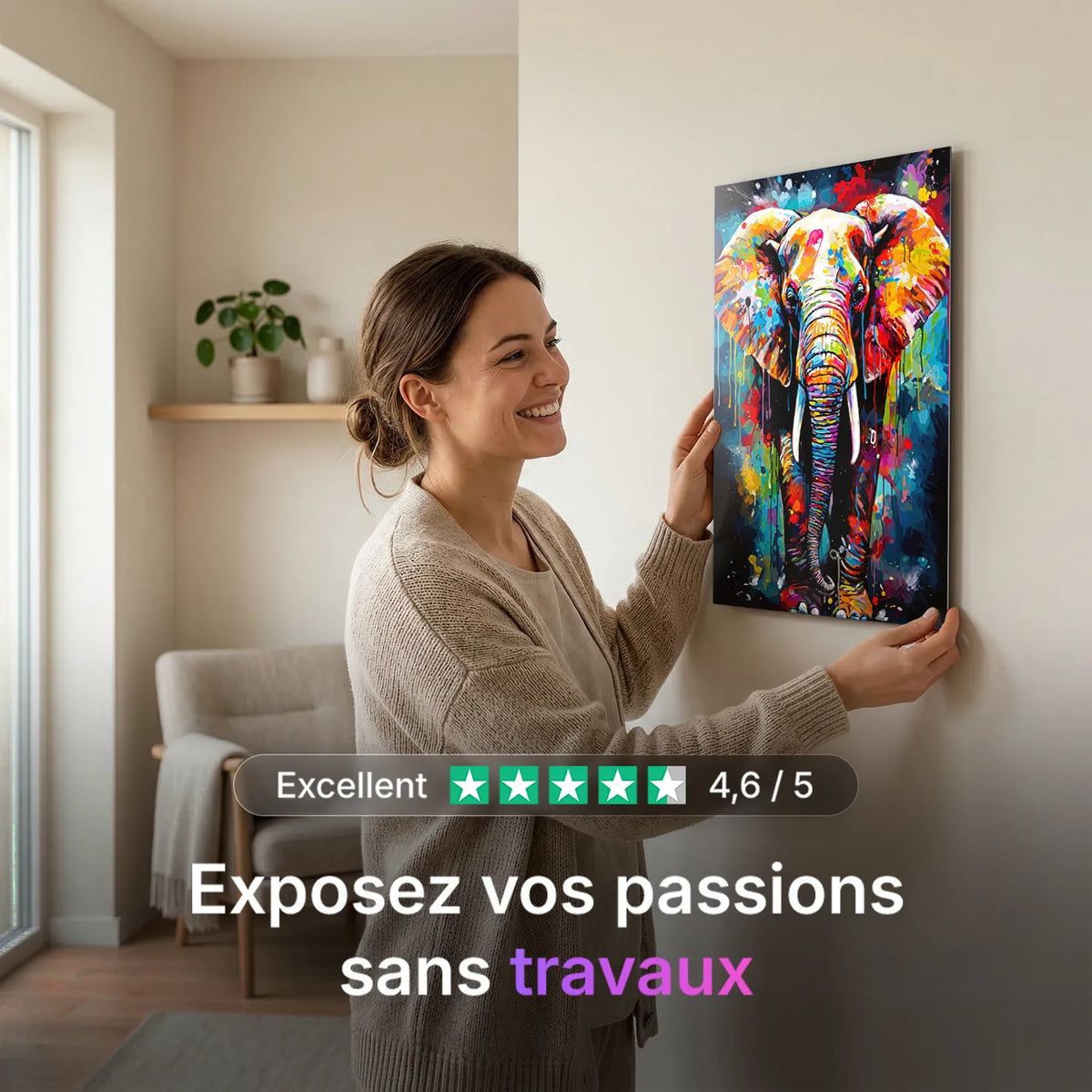 Tableau Éléphant Artistique | en Métal Format A3