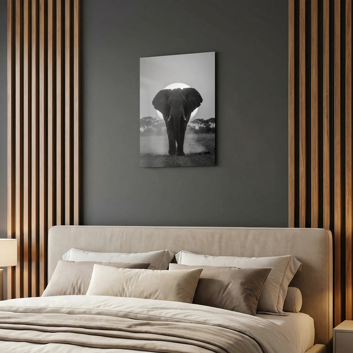 Tableau Éléphant au Soleil Couchant N&B | en Métal Format A3