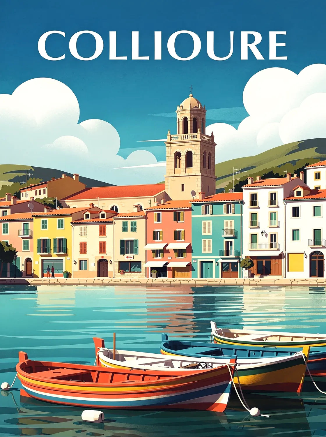 Tableau Balade à Collioure - Illustration | en Métal Format A3