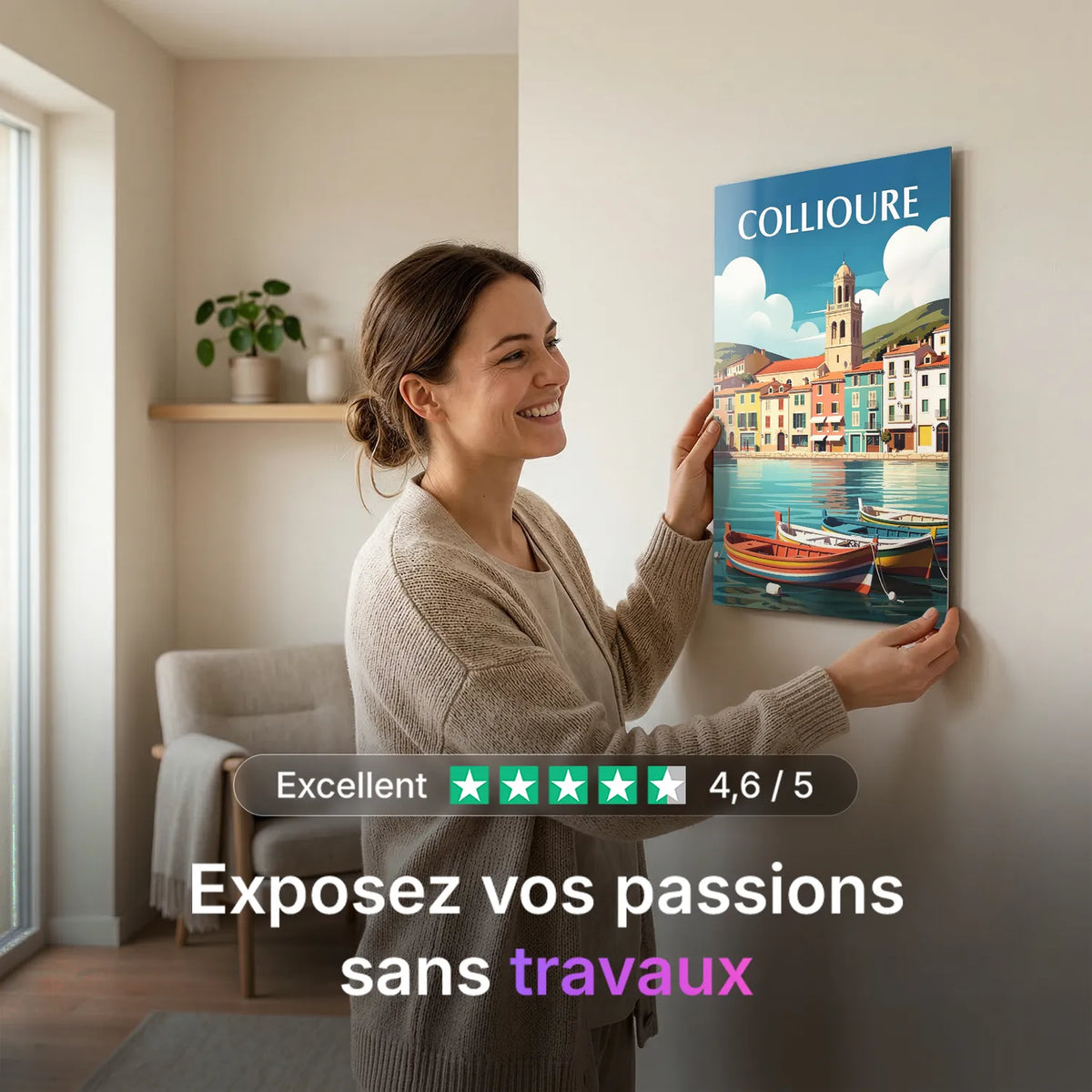 Tableau Balade à Collioure - Illustration | en Métal Format A3
