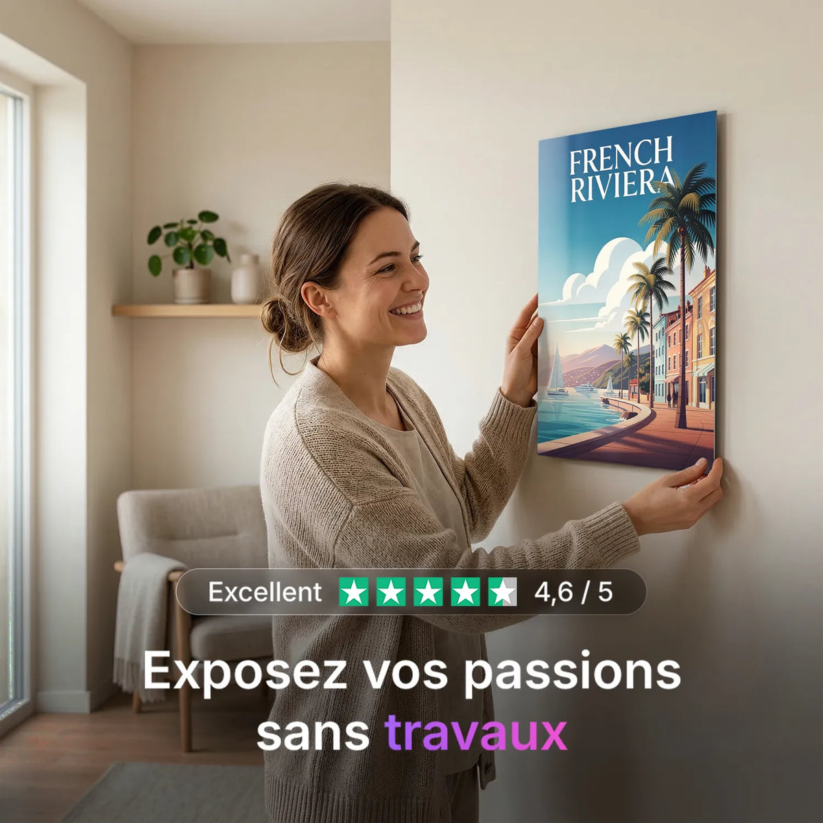 Tableau La French Riviera - Illustration | en Métal Format A3