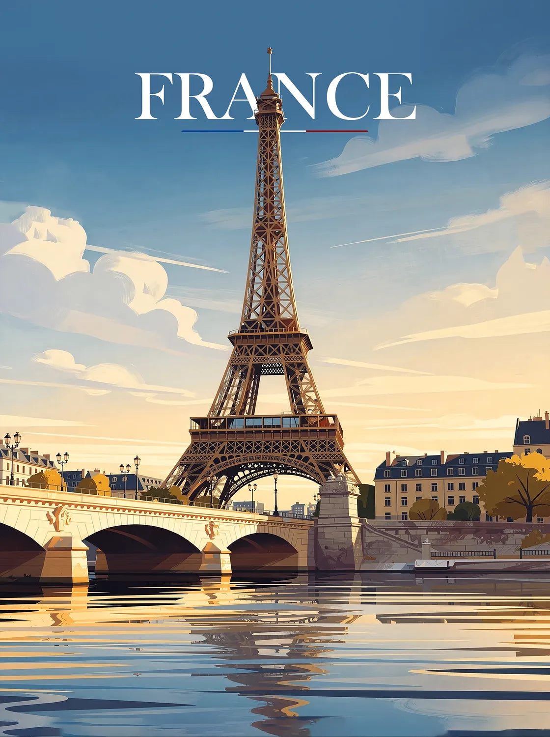 Tableau Tour Eiffel - Emblème de la France - Illustration | en Métal Format A3