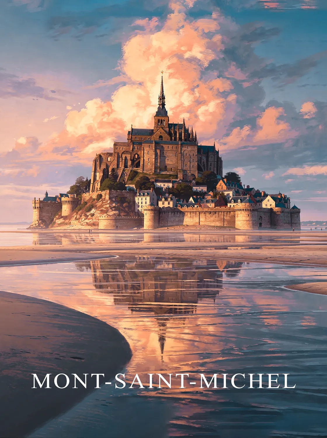 Tableau Le Mont-Saint-Michel - Illustration | en Métal Format A3